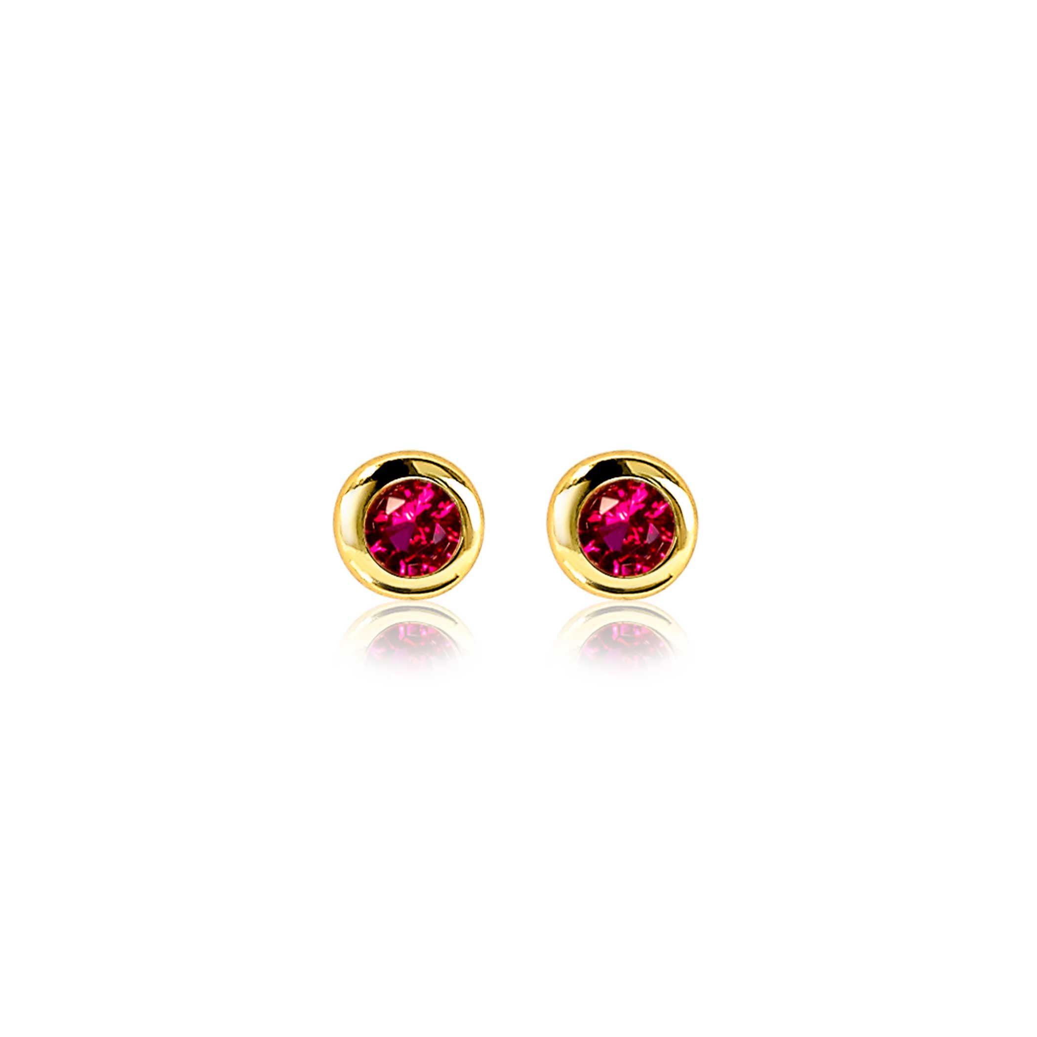 JULI oorknoppen 4mm gold plated met geboortesteen rood robijn zirconia
