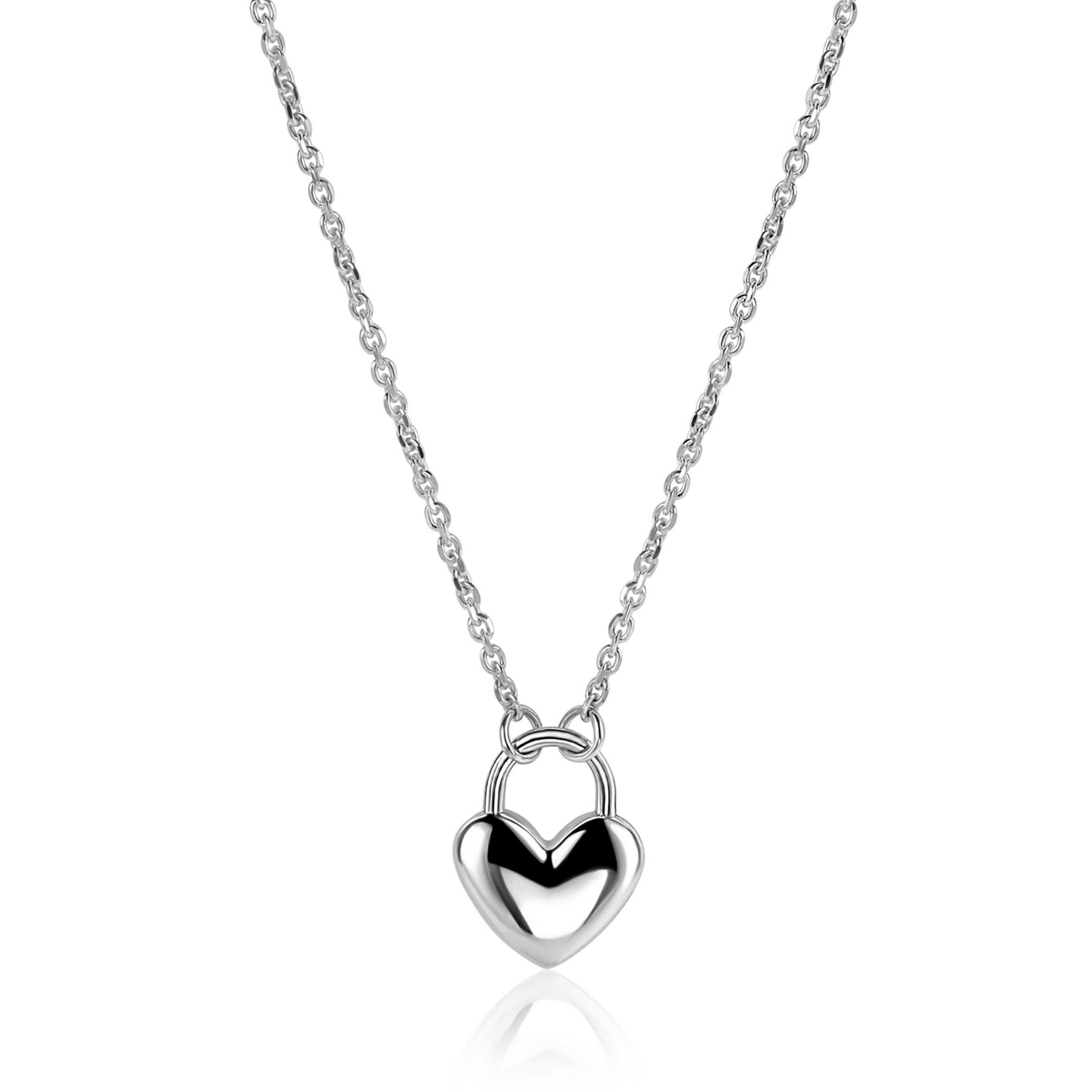 ZINZI zilvereren schakelketting met hartvormige slot hanger 18mm breed 42-45 cm ZIC2673