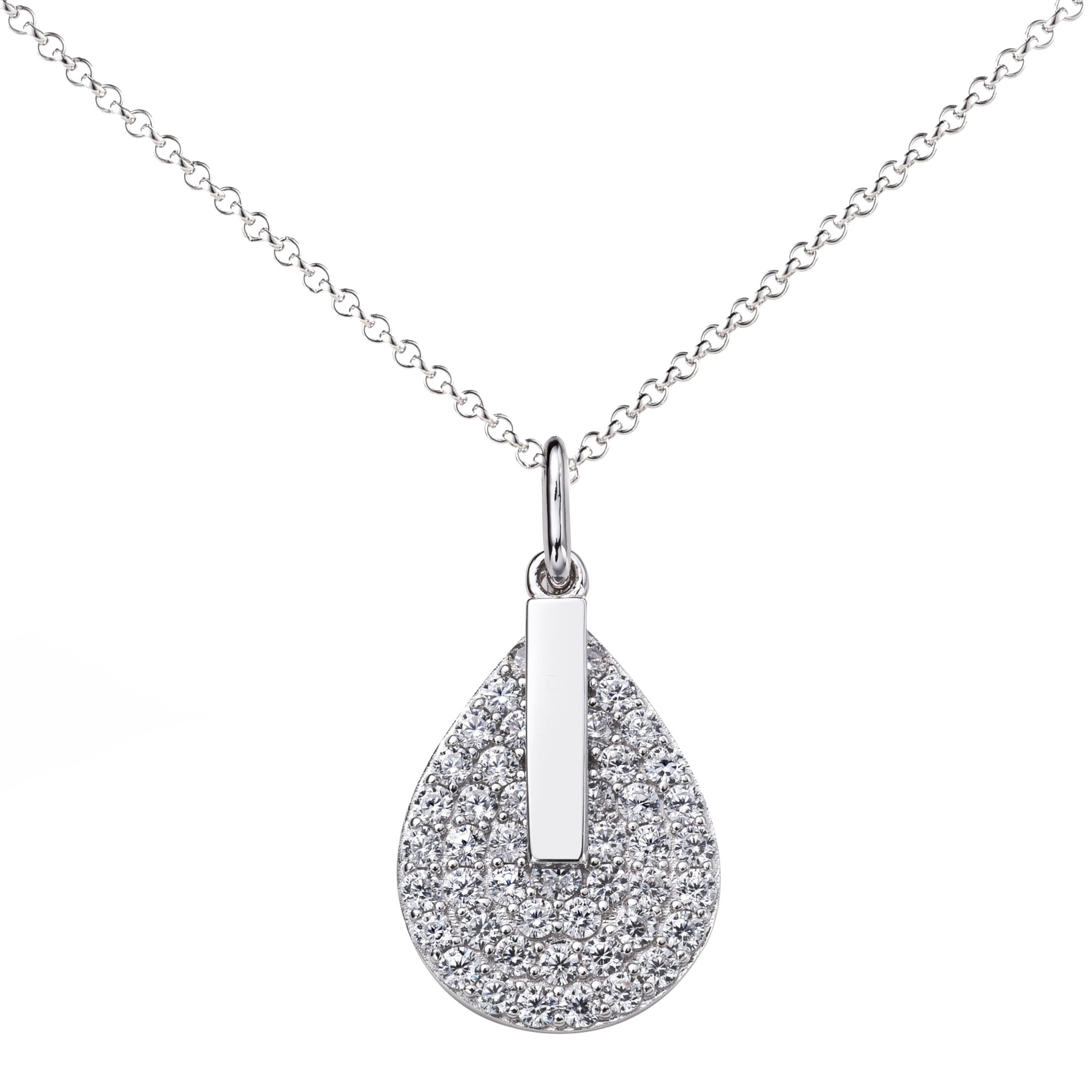 ZINZI zilveren ketting 45cm met hanger 14mm druppel staafje wit ZIC1573