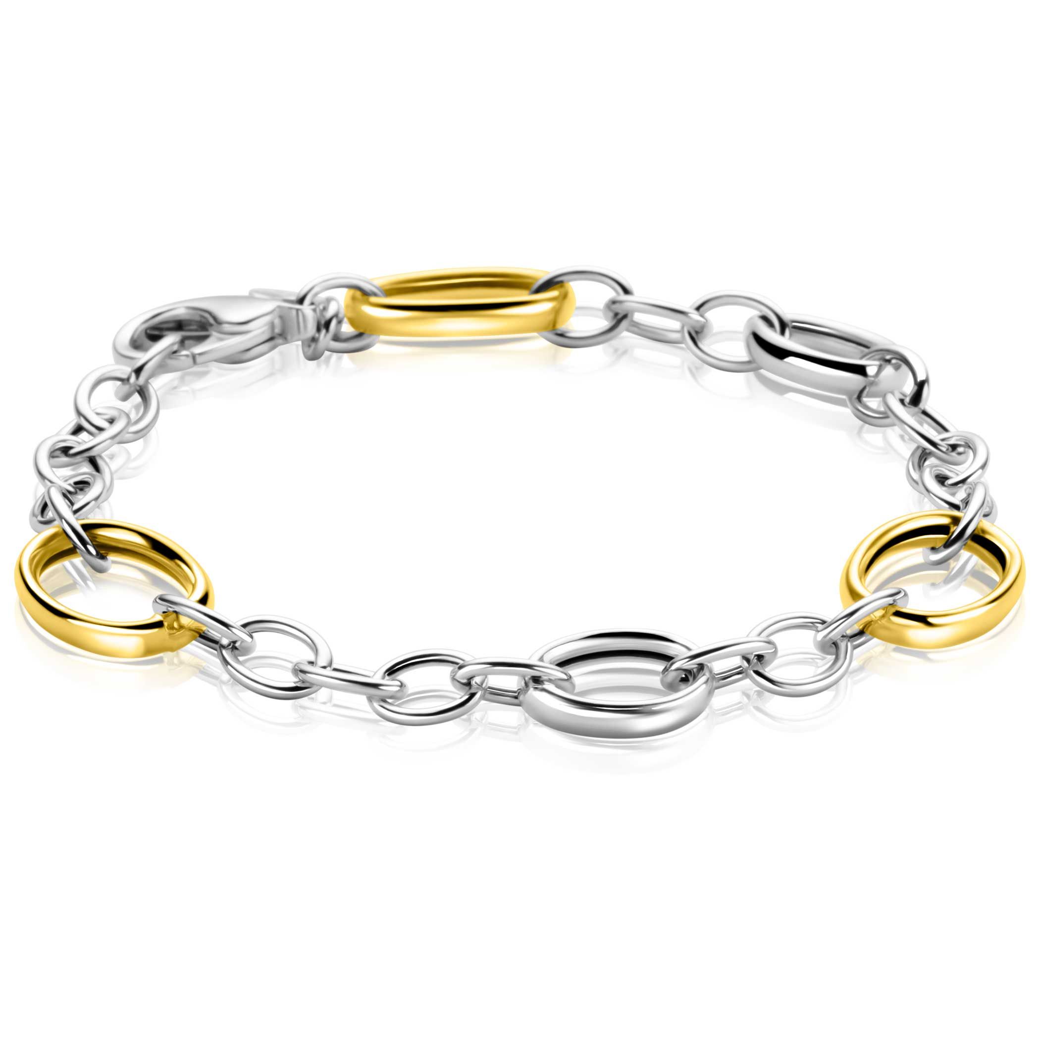 ZINZI bicolor zilveren schakelarmband met drie ovale goldplated schakels ZIA2785