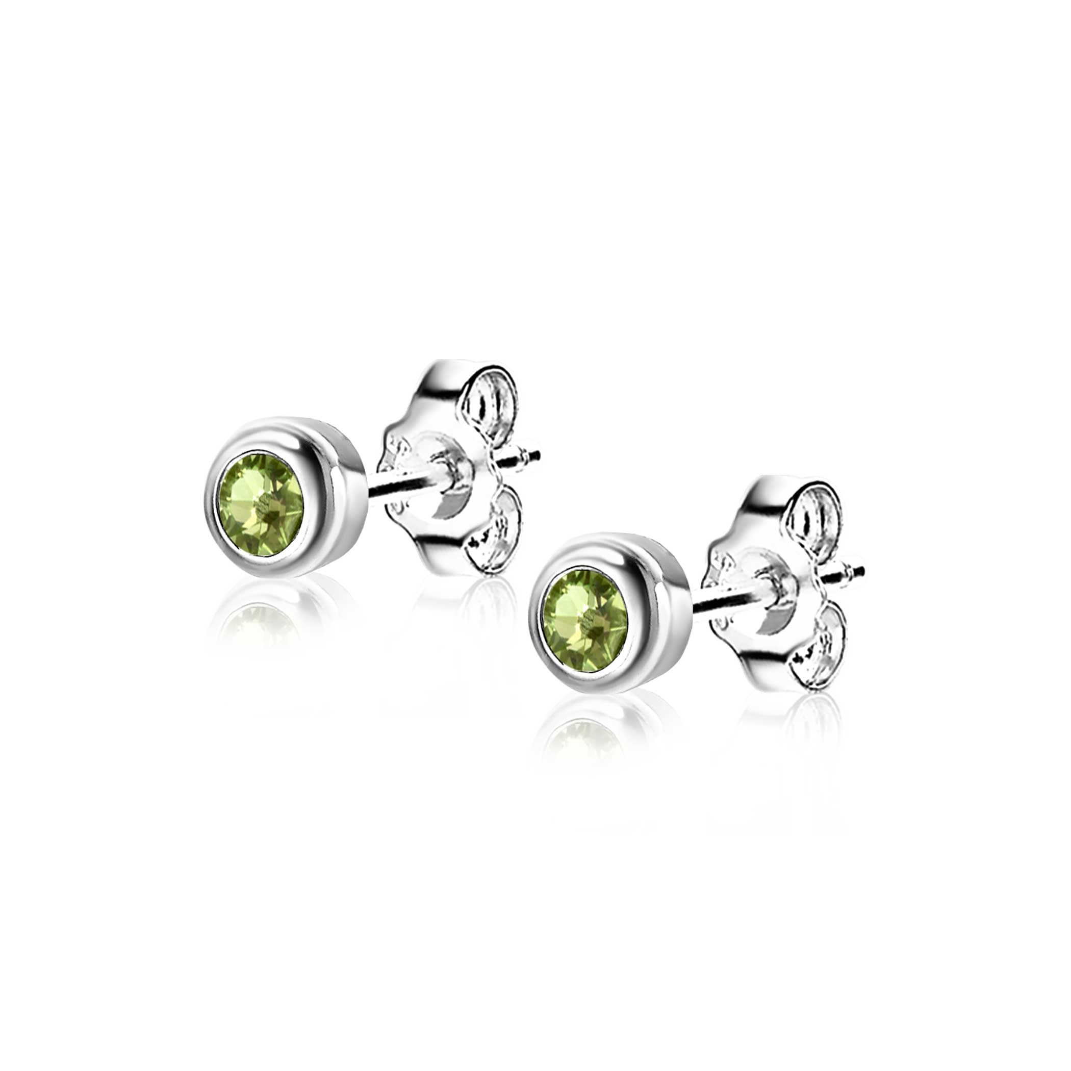 AUGUSTUS oorknoppen 4mm zilver met geboortesteen groen peridoot zirconia
