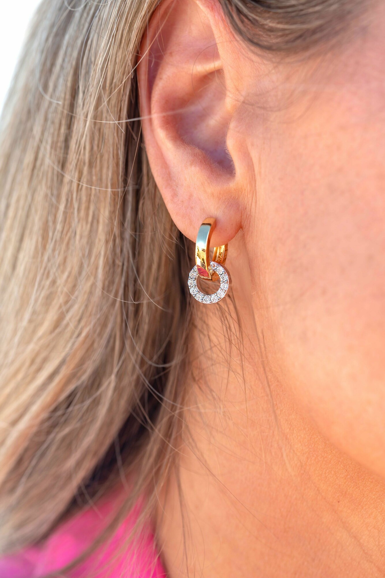 ZINZI zilveren oorbedels 10mm cirkel witte zirconia's ZICH2155. (zonder oorringen).