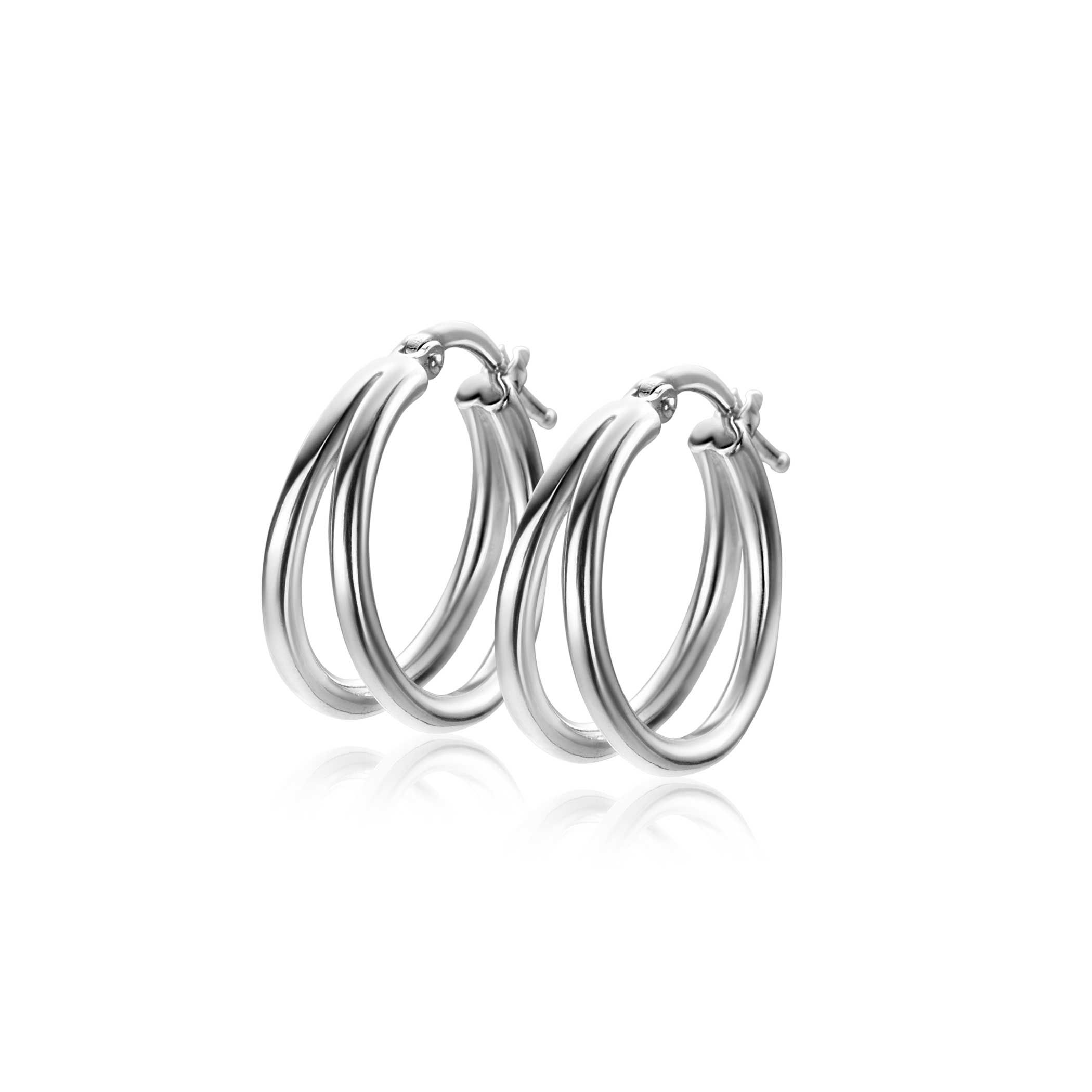 19mm ZINZI zilveren multi-look oorringen met een trendy dubbele buis en handige bovensluiting ZIO-BF113