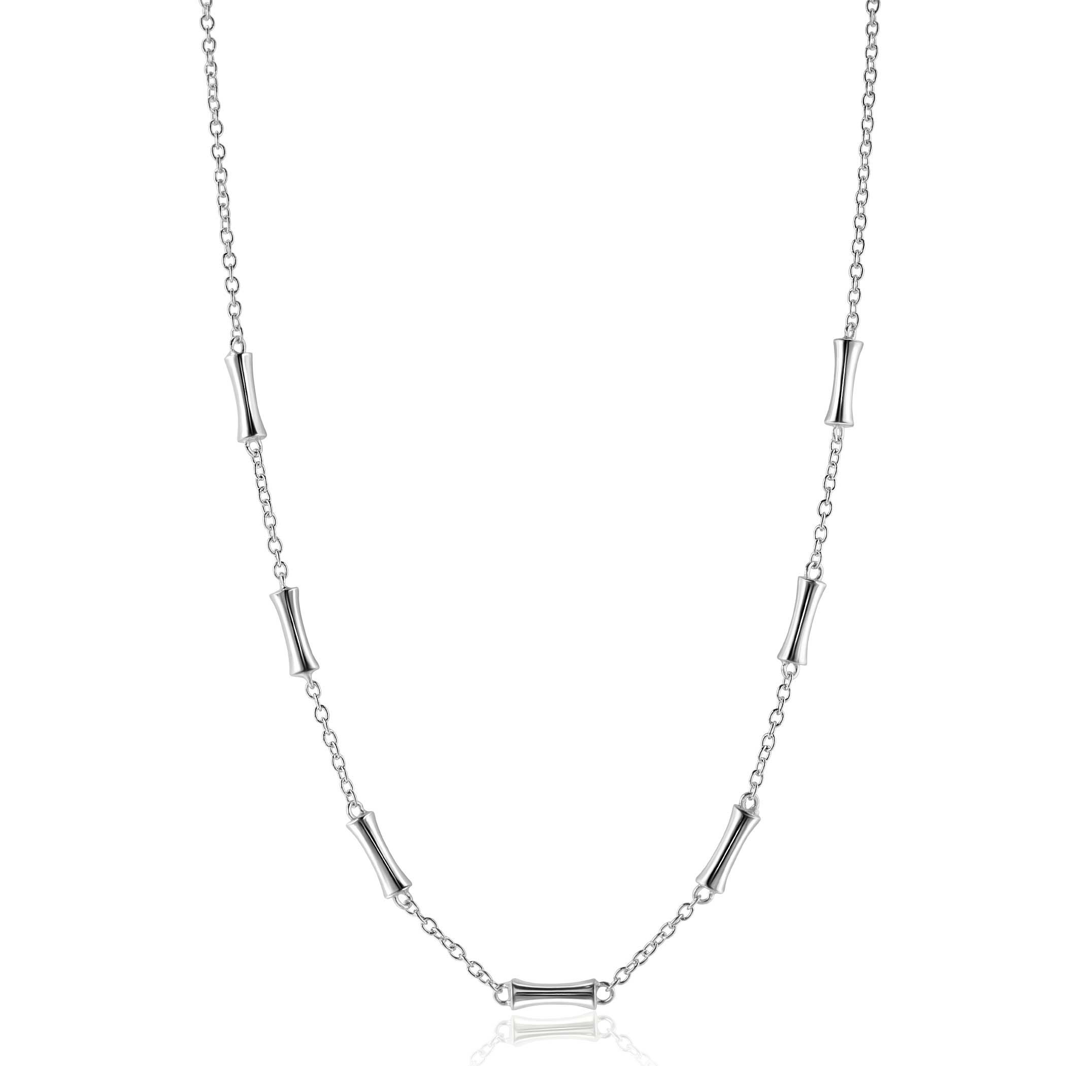 ZINZI zilveren schakel ketting met zeven gladde bamboe vormen 40-45m ZIC2577
