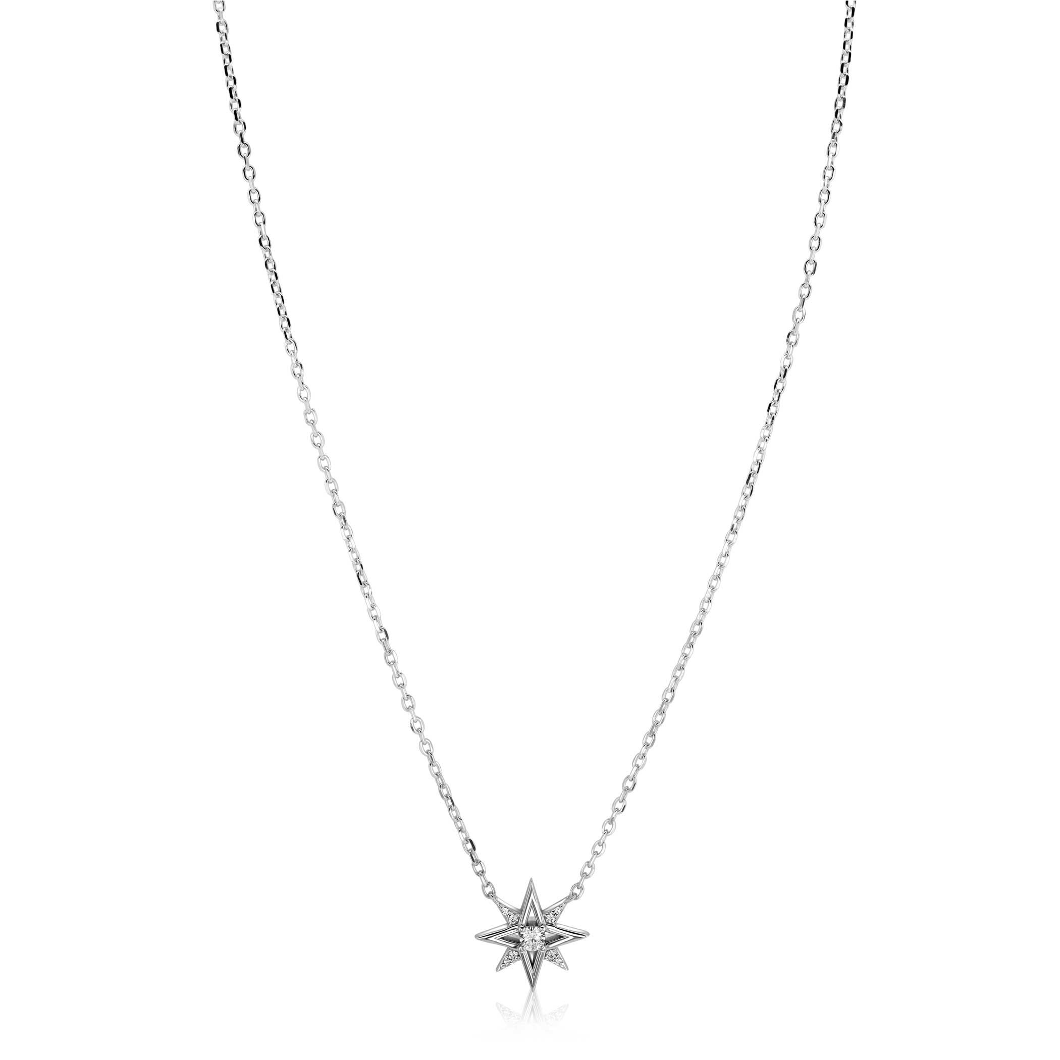 ZINZI zilveren ketting 45cm met chique ster bezet met witte zirkonia’s ZIC2838