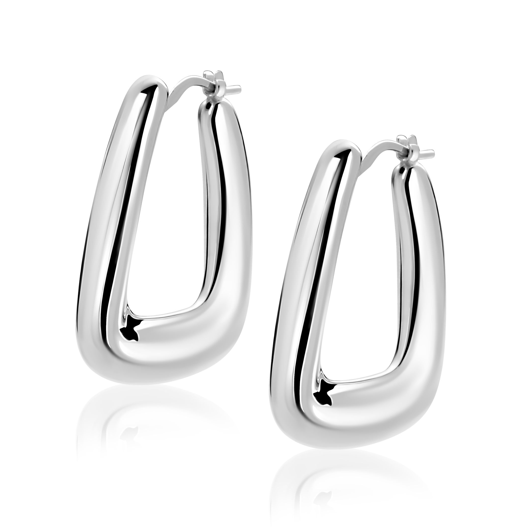 33mm ZINZI zilveren oorringen met brede buis en rechthoekig model, handige bovensluiting  ZIO2748