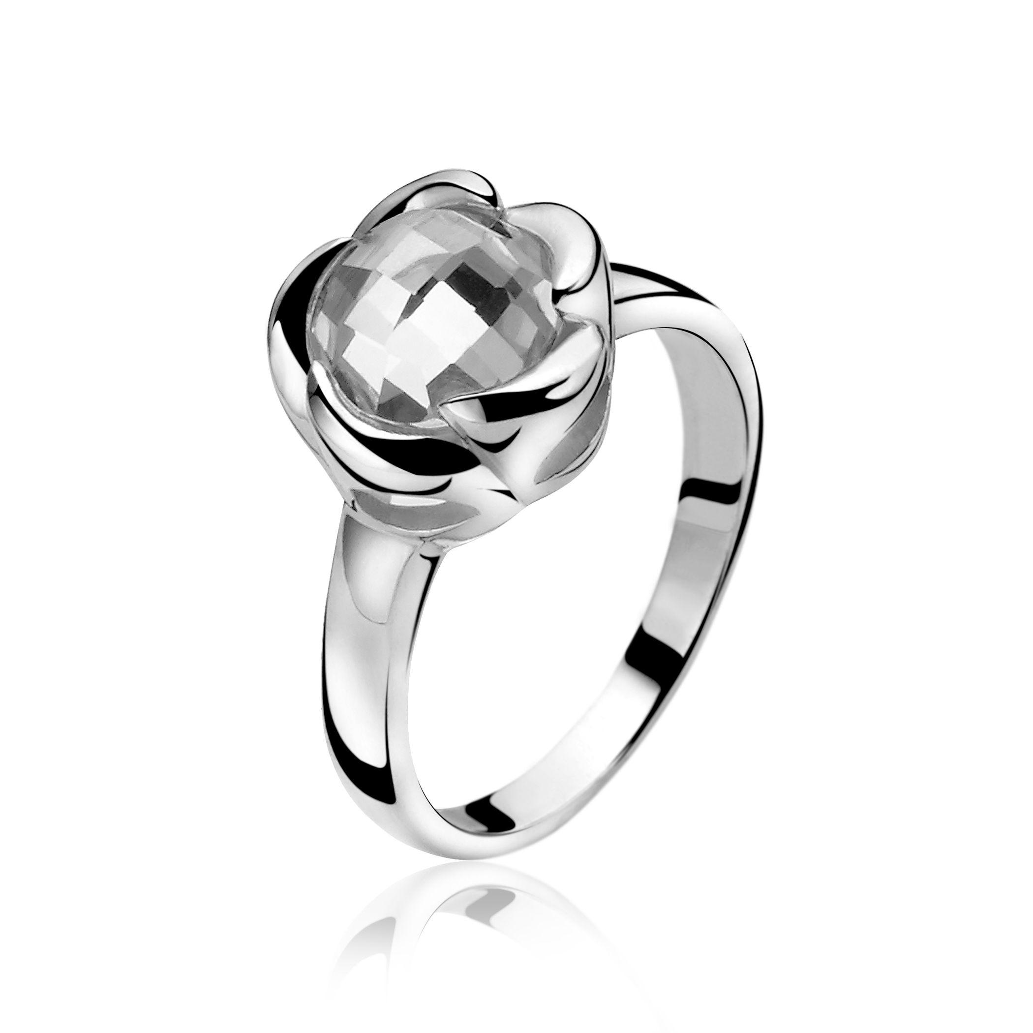 ZINZI zilveren ring bloem wit ZIR865