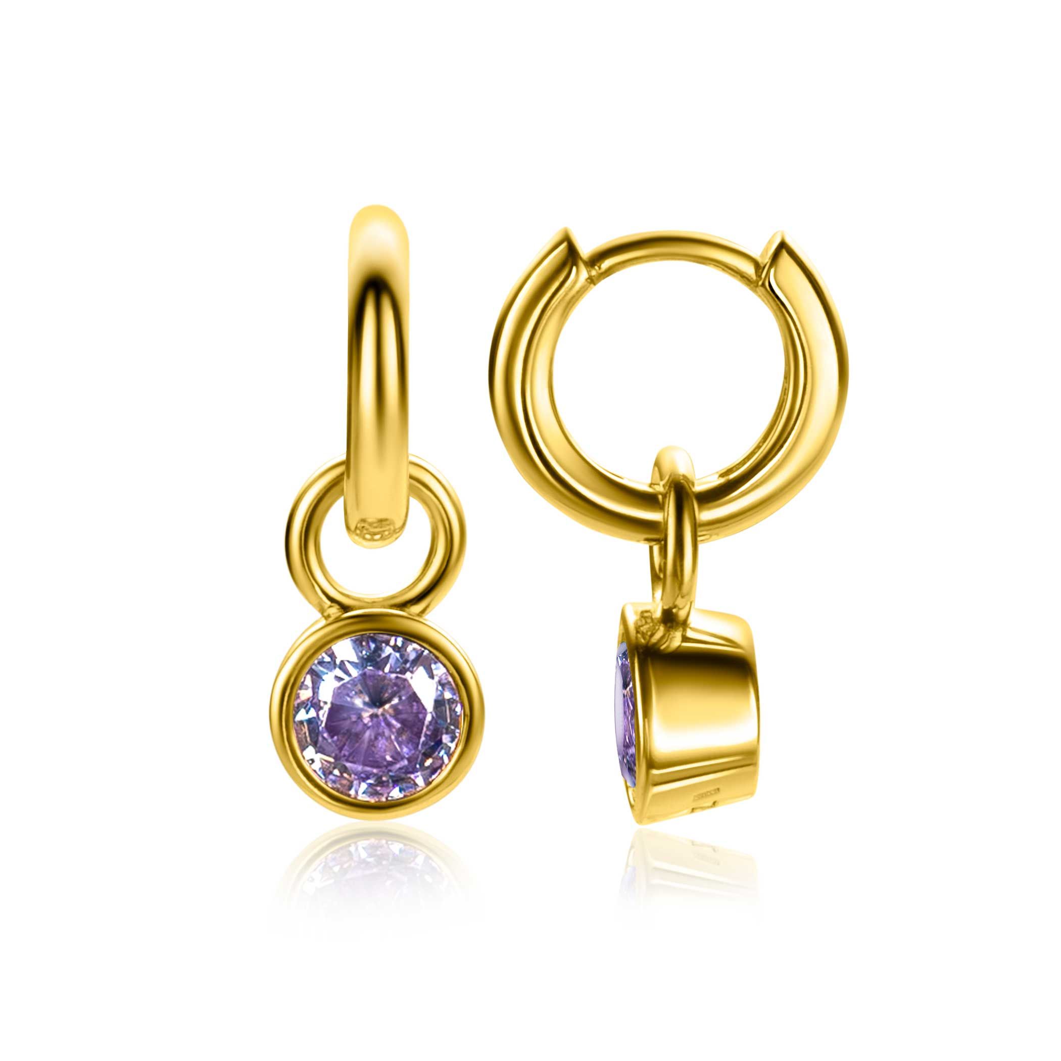 JUNI oorbedels gold plated maand met geboortesteen licht paars amethist zirconia (excl. oorringen)
