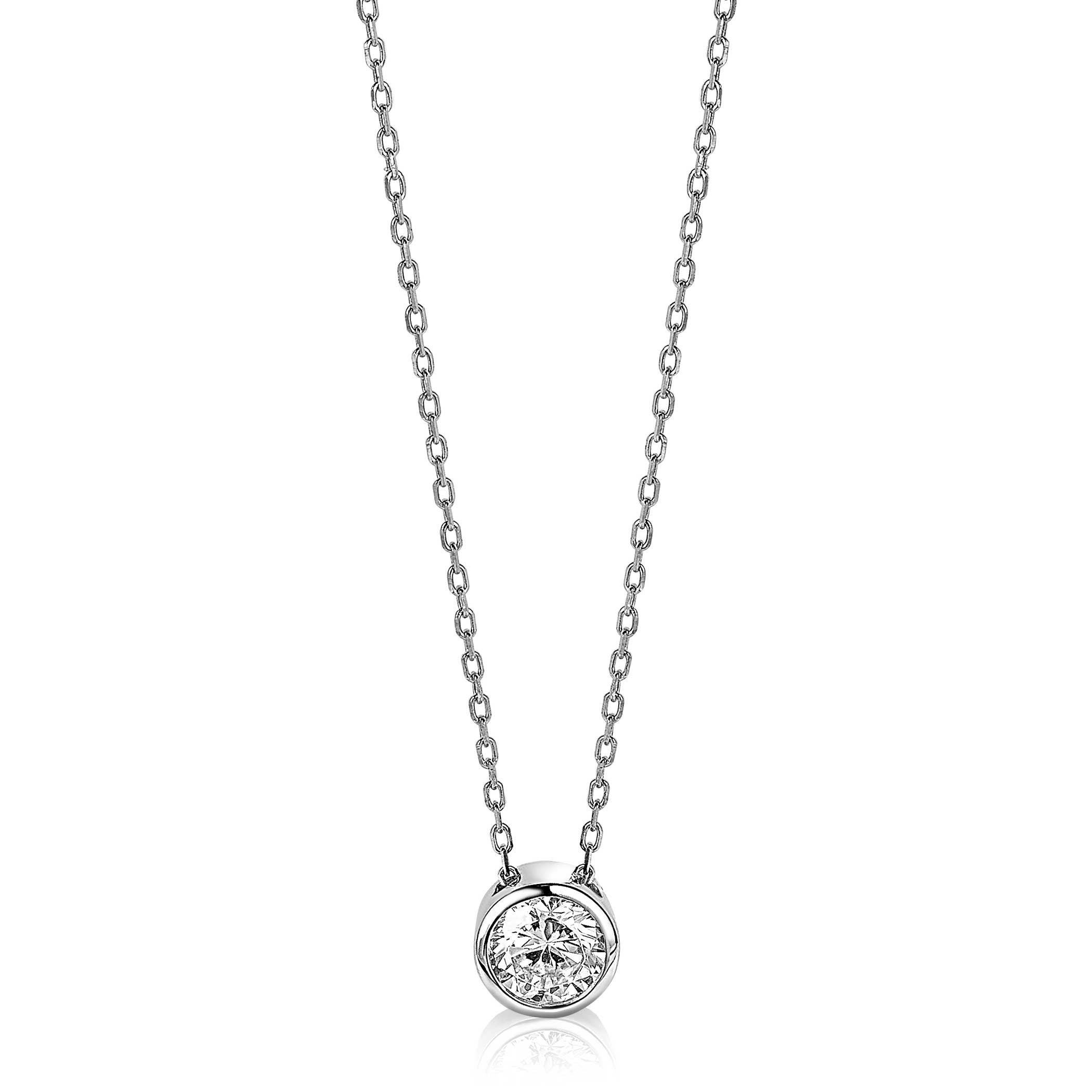ZINZI zilveren ketting met hanger rond wit 40-45cm ZIC1775
