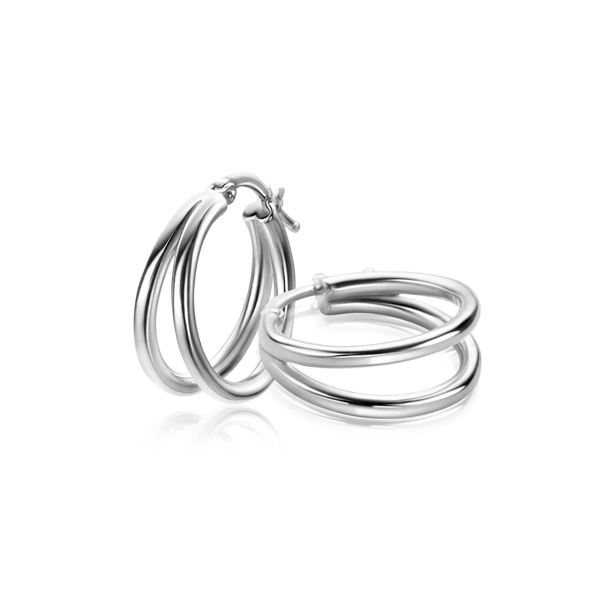 19mm ZINZI zilveren multi-look oorringen met een trendy dubbele buis en handige bovensluiting ZIO-BF113