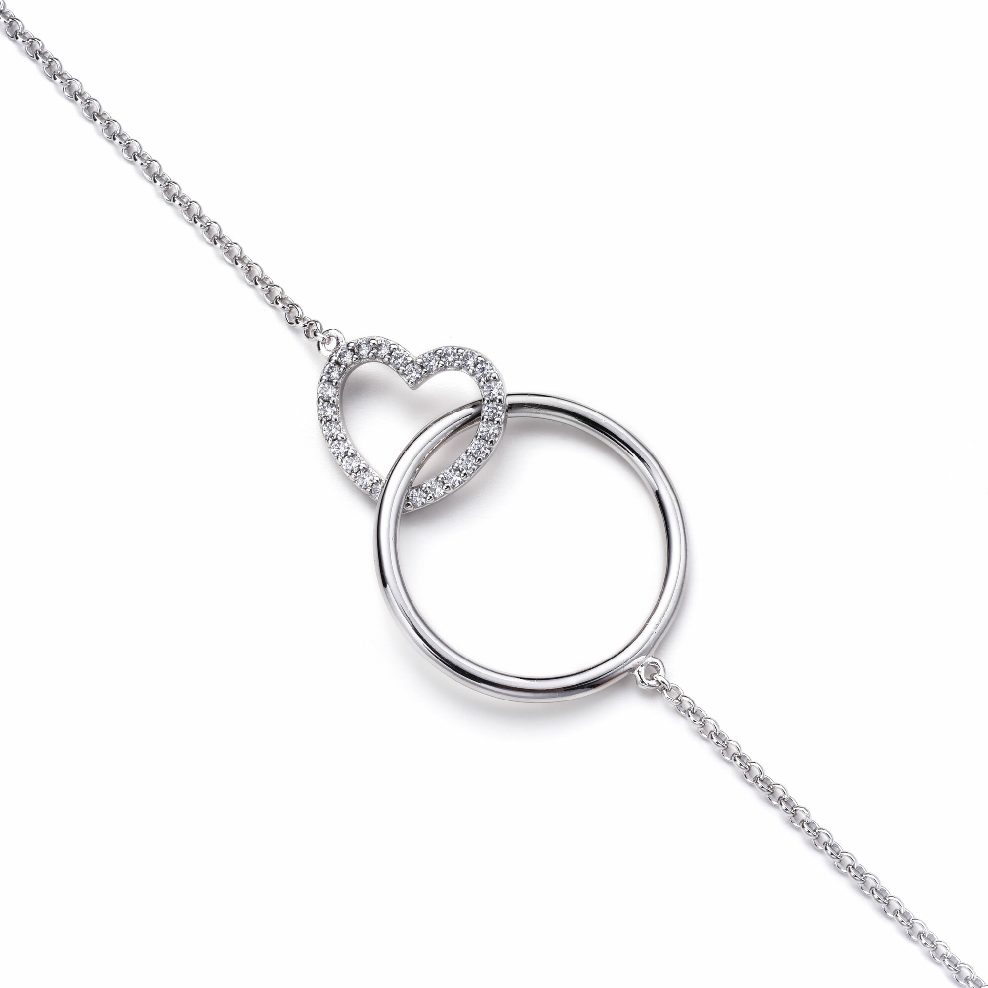ZINZI zilveren ketting hart rond wit 45cm ZIC1483
