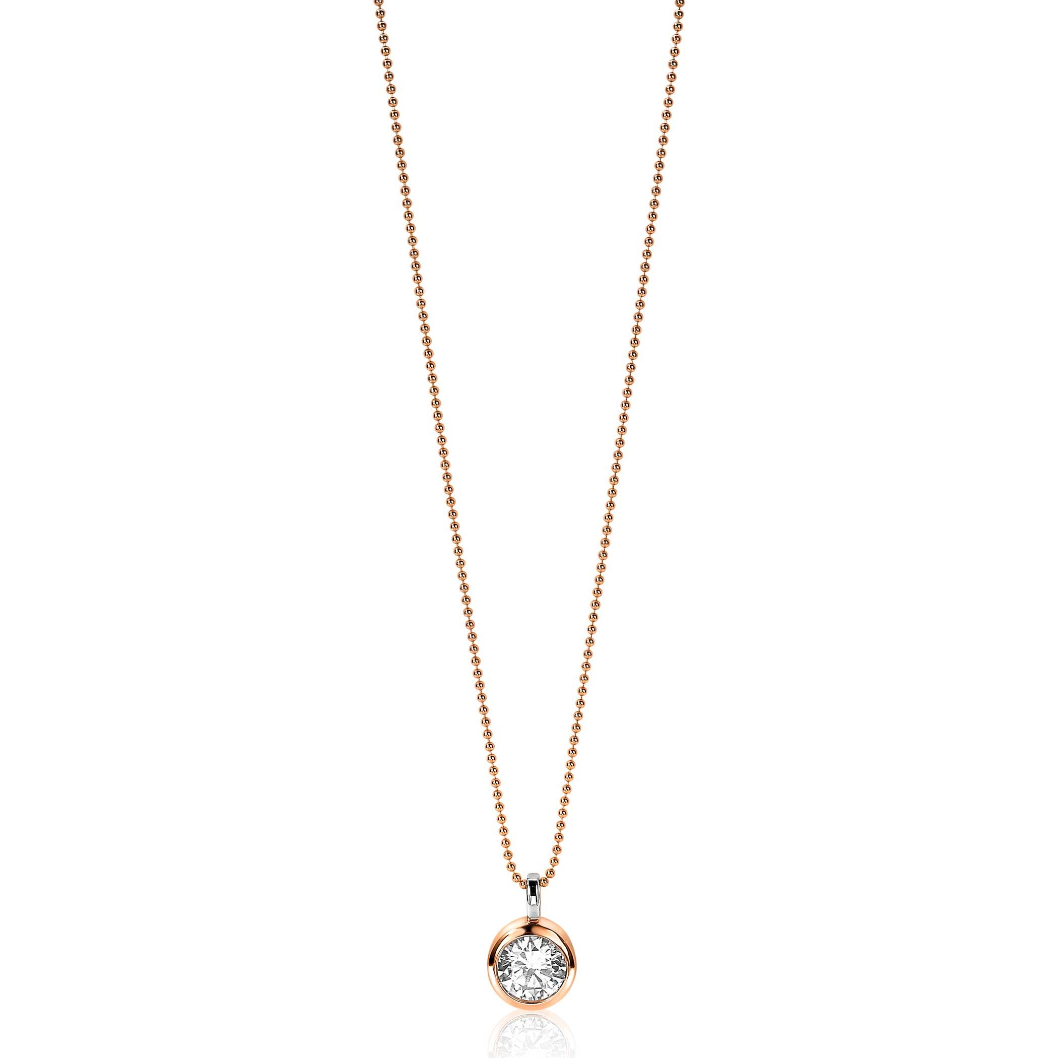 ZINZI zilveren rosé vergulde hanger rond witte zirconia ZIH3