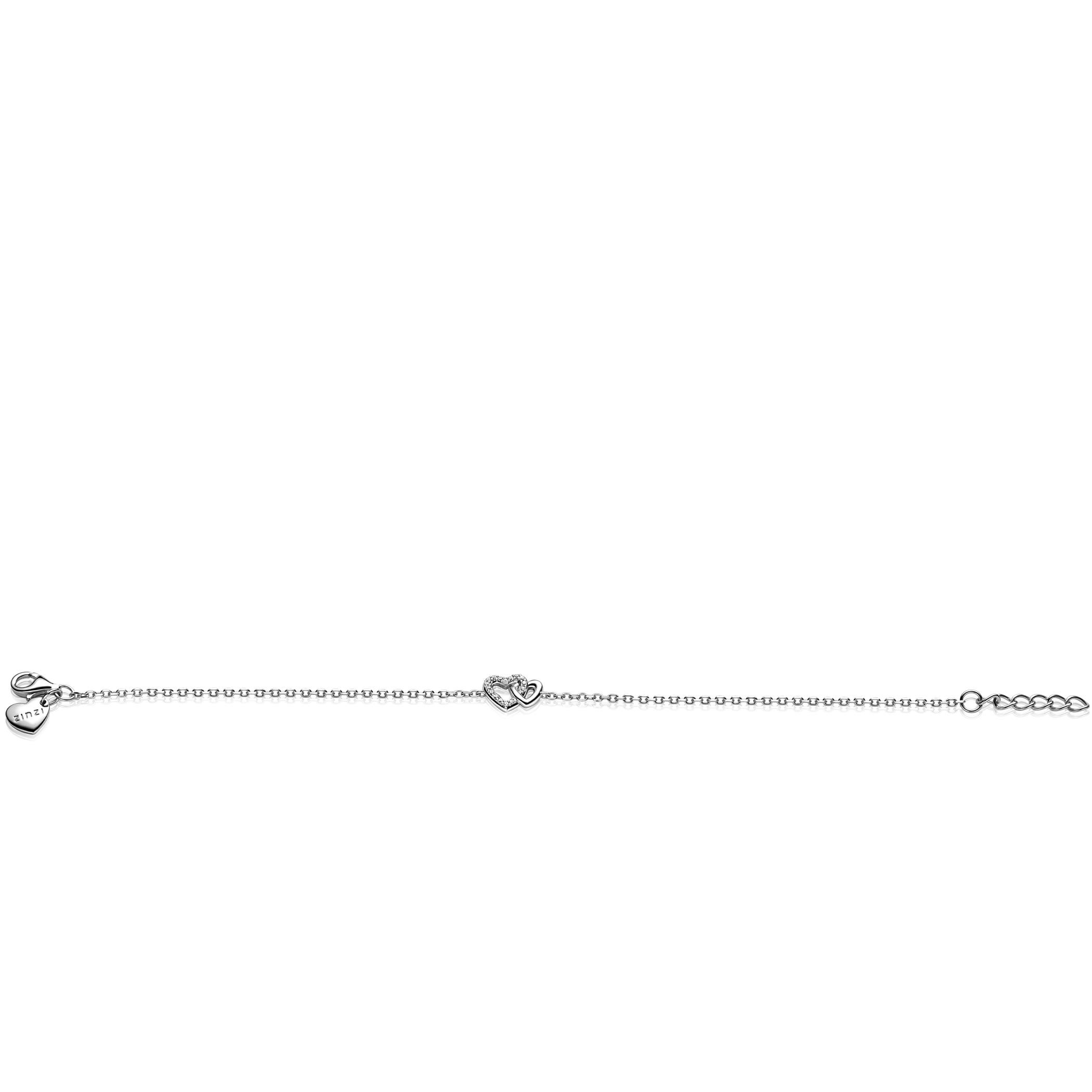 ZINZI zilveren armband met verbonden hartjes, witte zirkonia's 17-19cm ZIA2493