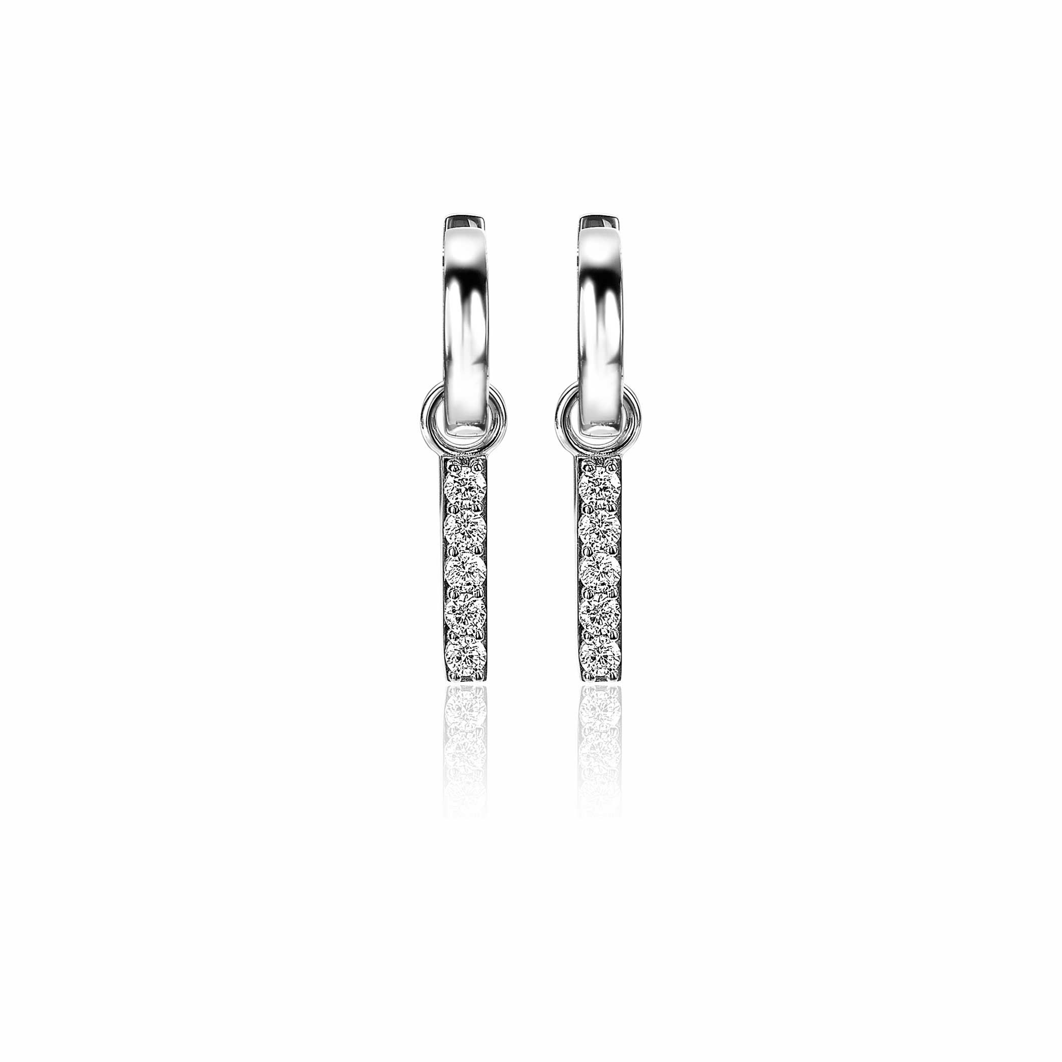 ZINZI zilveren oorbedels 21,5 mm staafje zirconia ZICH2142. (zonder oorringen).