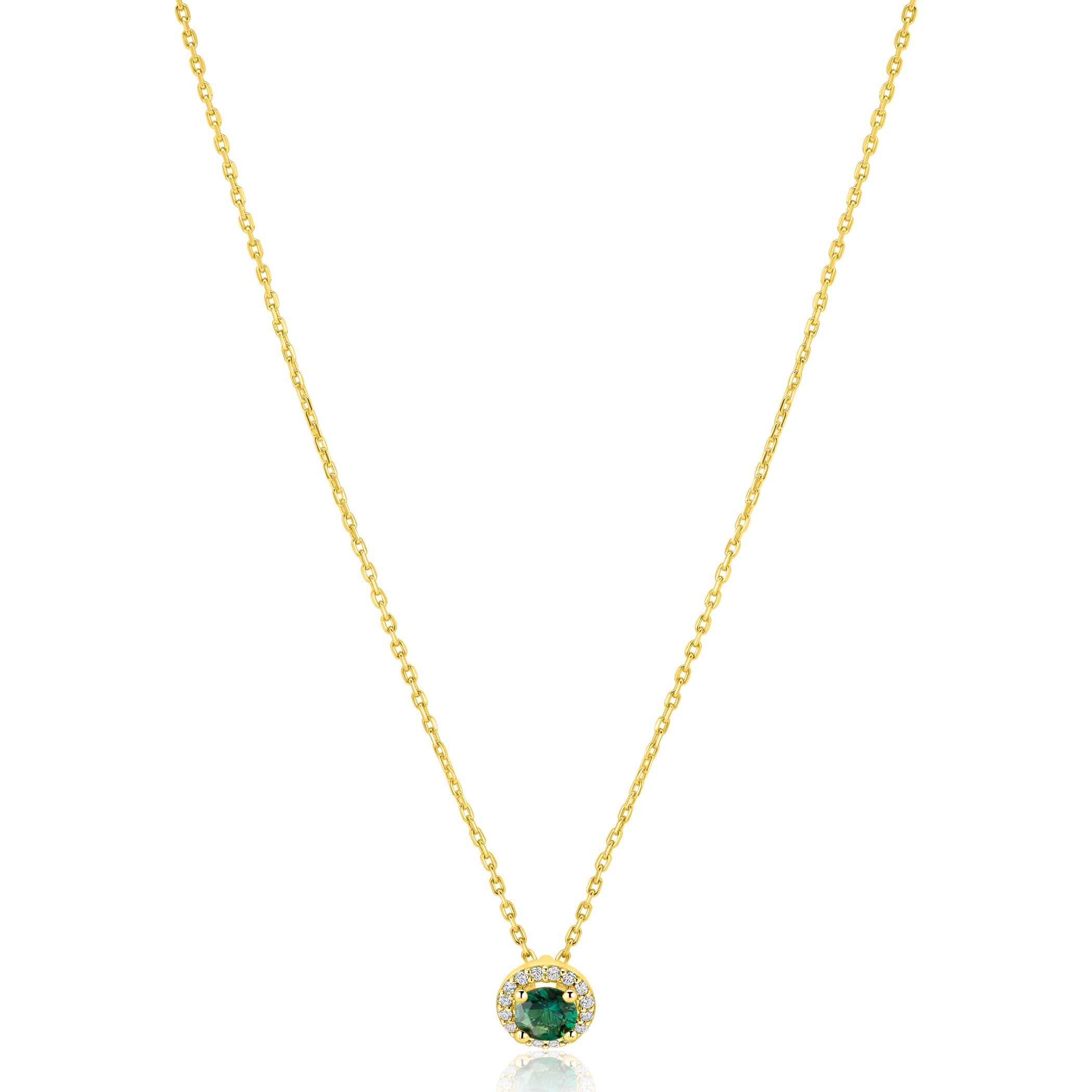 ZINZI goldplated zilveren ketting 45cm met smaragdgroene kleursteen in entourage zetting ZIC2697G