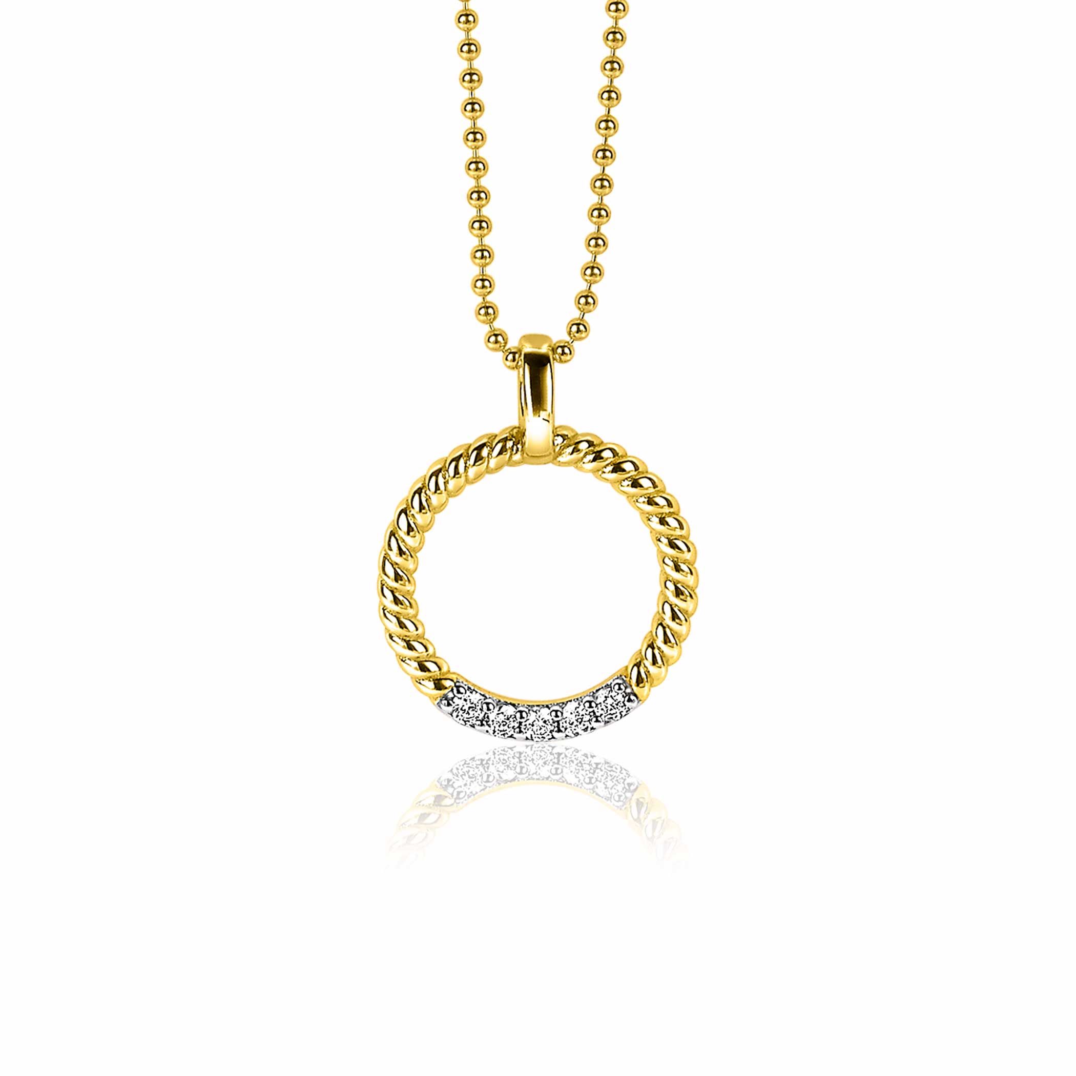 ZINZI zilveren ronde hanger 22mm in geel verguld gedraaid witte zirconia ZIH2128Y (zonder collier)