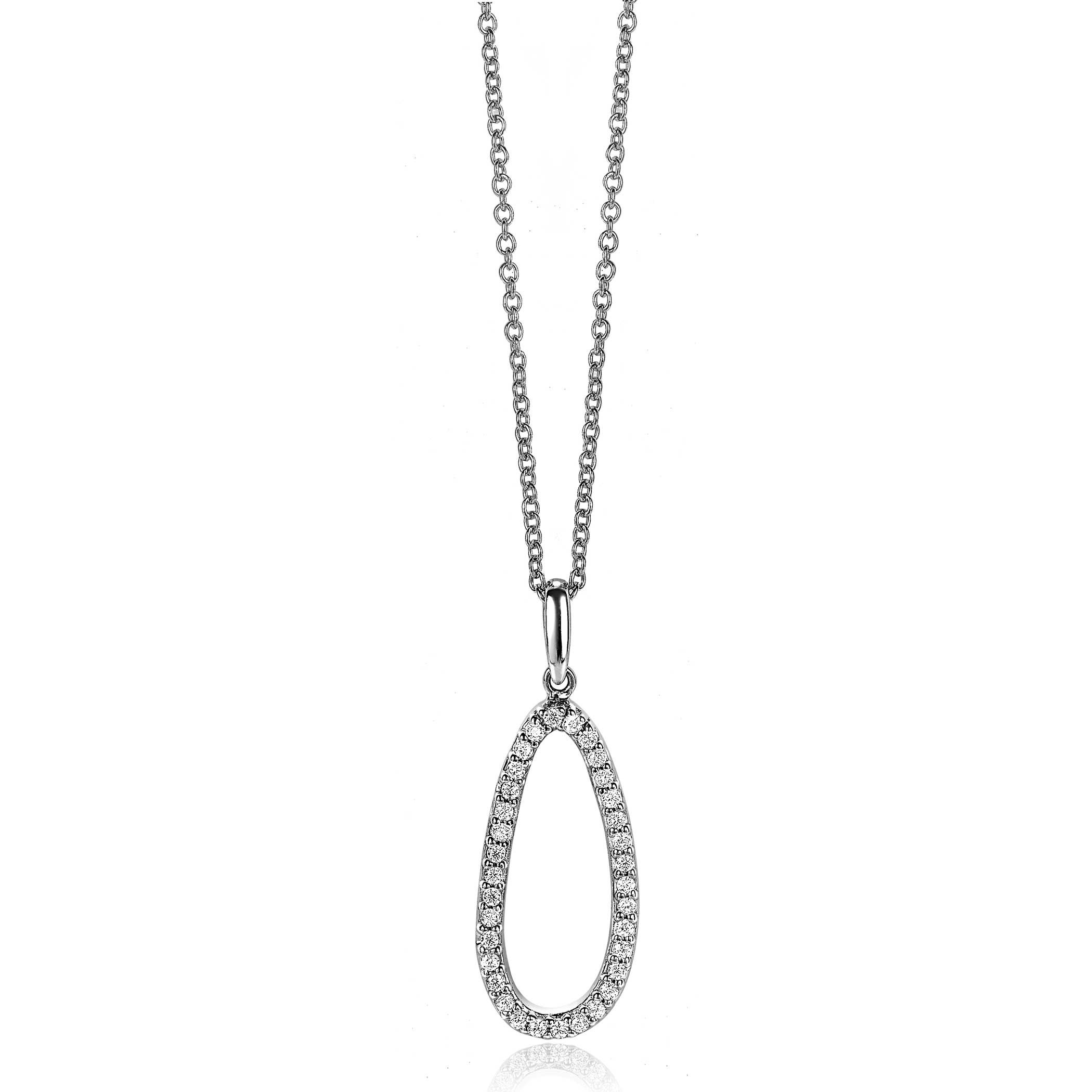 ZINZI zilveren hanger 33mm ovale vorm met witte zirconia's ZIH2038 (zonder collier)