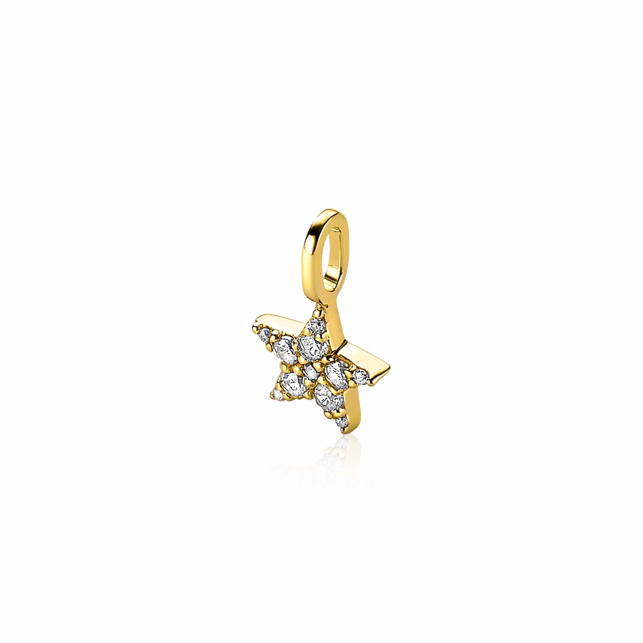 ZINZI zilveren ster hanger in geel verguld 13mm wit ZIH2138Y (zonder collier)
