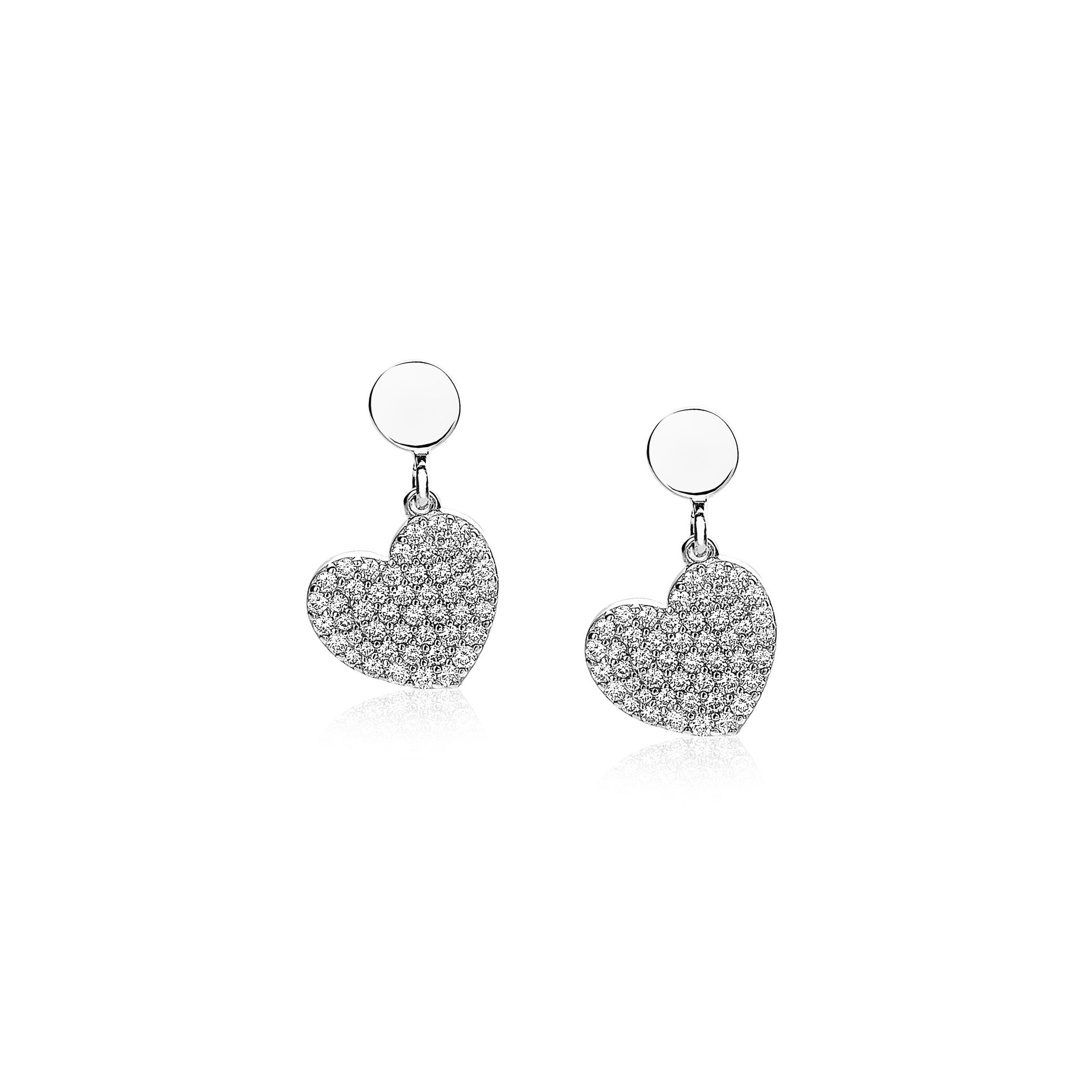 ZINZI zilveren oorsieraden bungelend hart wit ZIO1696
