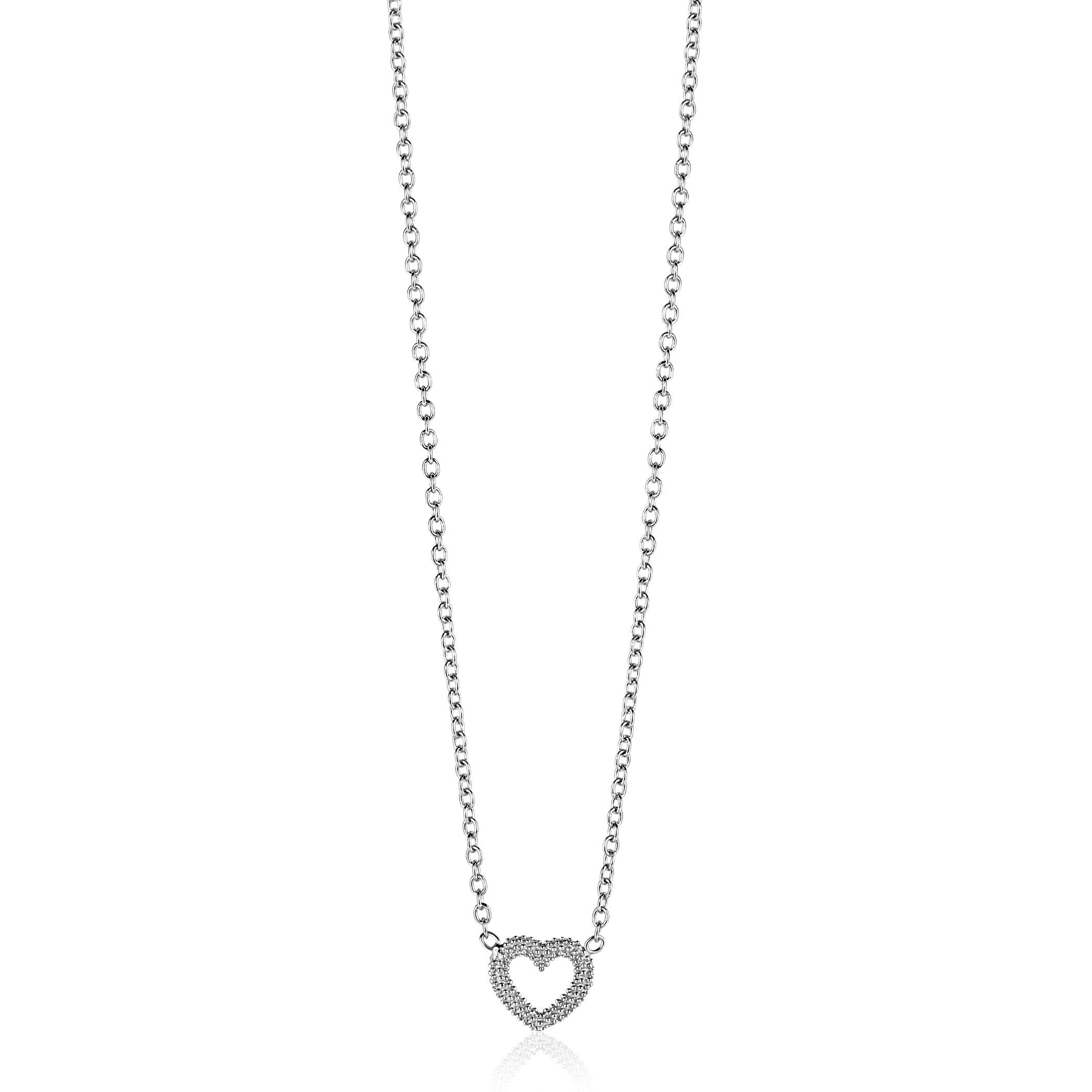 ZINZI zilveren ketting met open hartje (9,5mm) voorzien van een bolstructuur 42-45cm ZIC2703