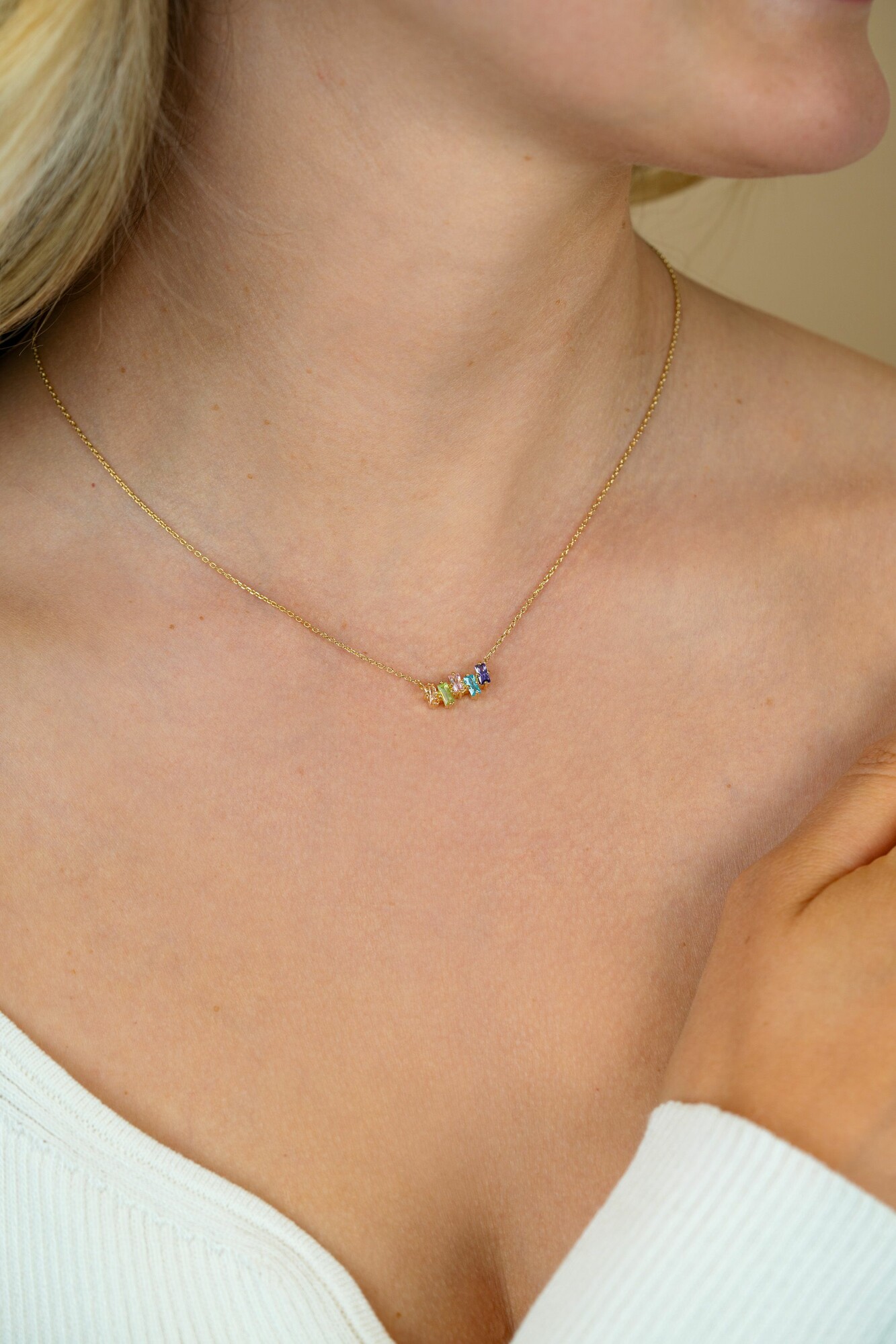 ZINZI gold plated zilveren ketting met multi-color rechthoekige kleurstenen 42-45cm ZIC2739