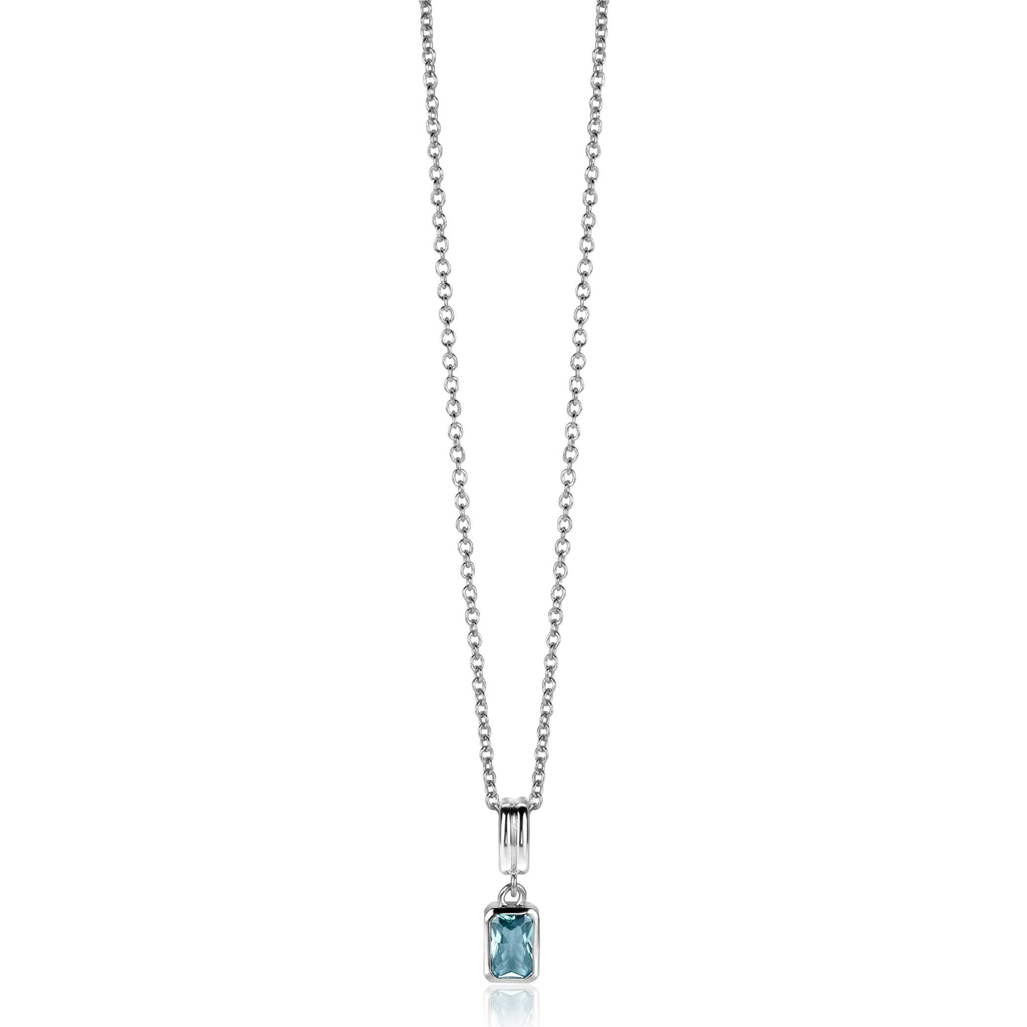 17mm ZINZI zilveren rechthoekige hanger bezet met een petrol blauwe kleursteen ZIH2614 (zonder collier)