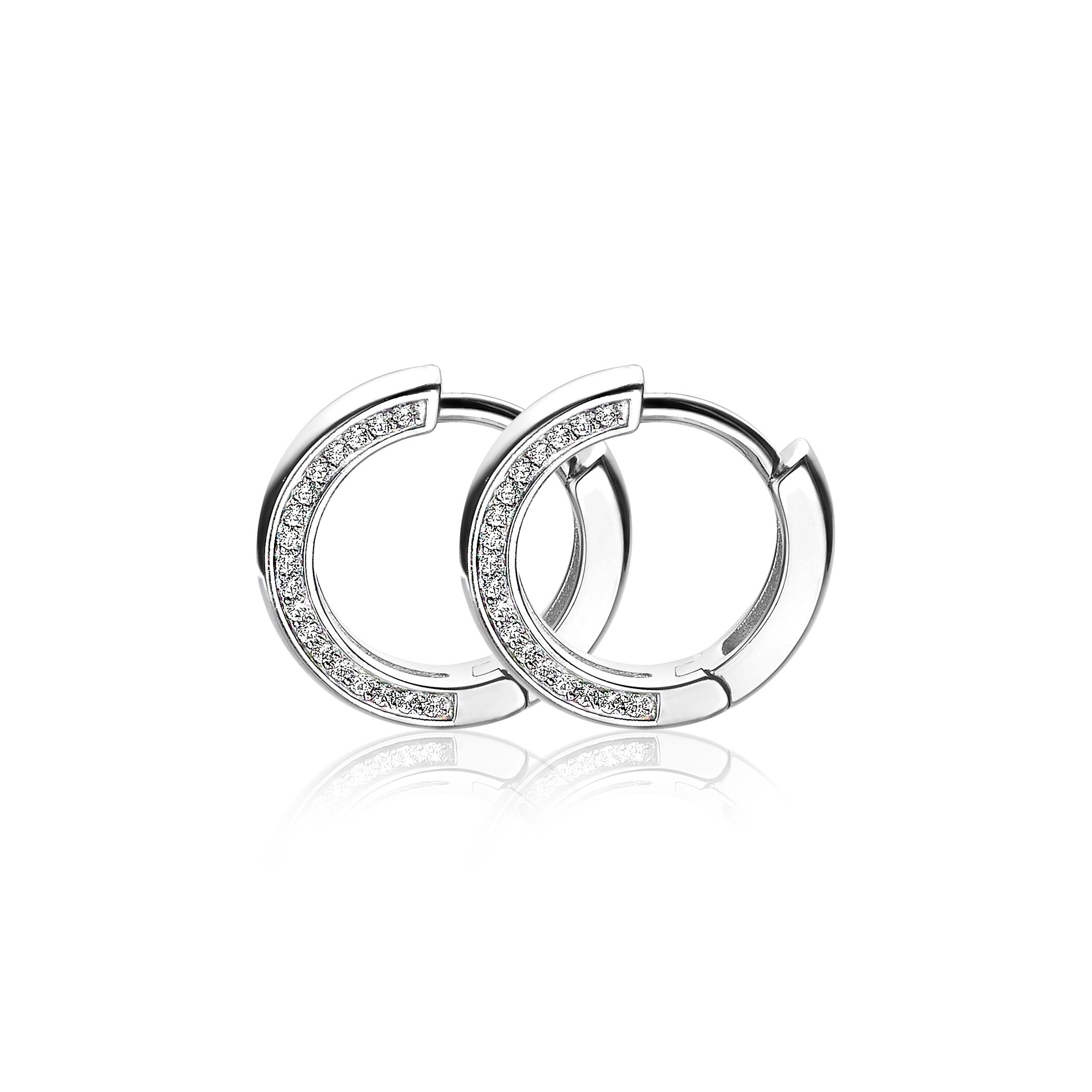 ZINZI zilveren oorringen 15 x 3mm witte zirconia's aan zijkant met luxe klapsluiting ZIO1513
