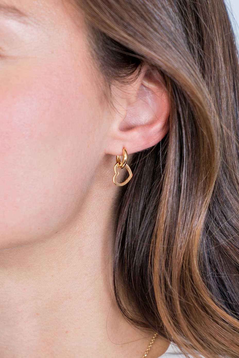 ZINZI zilveren oorbedels 14K geel verguld 12mm open harten ZICH2197G (zonder oorringen)