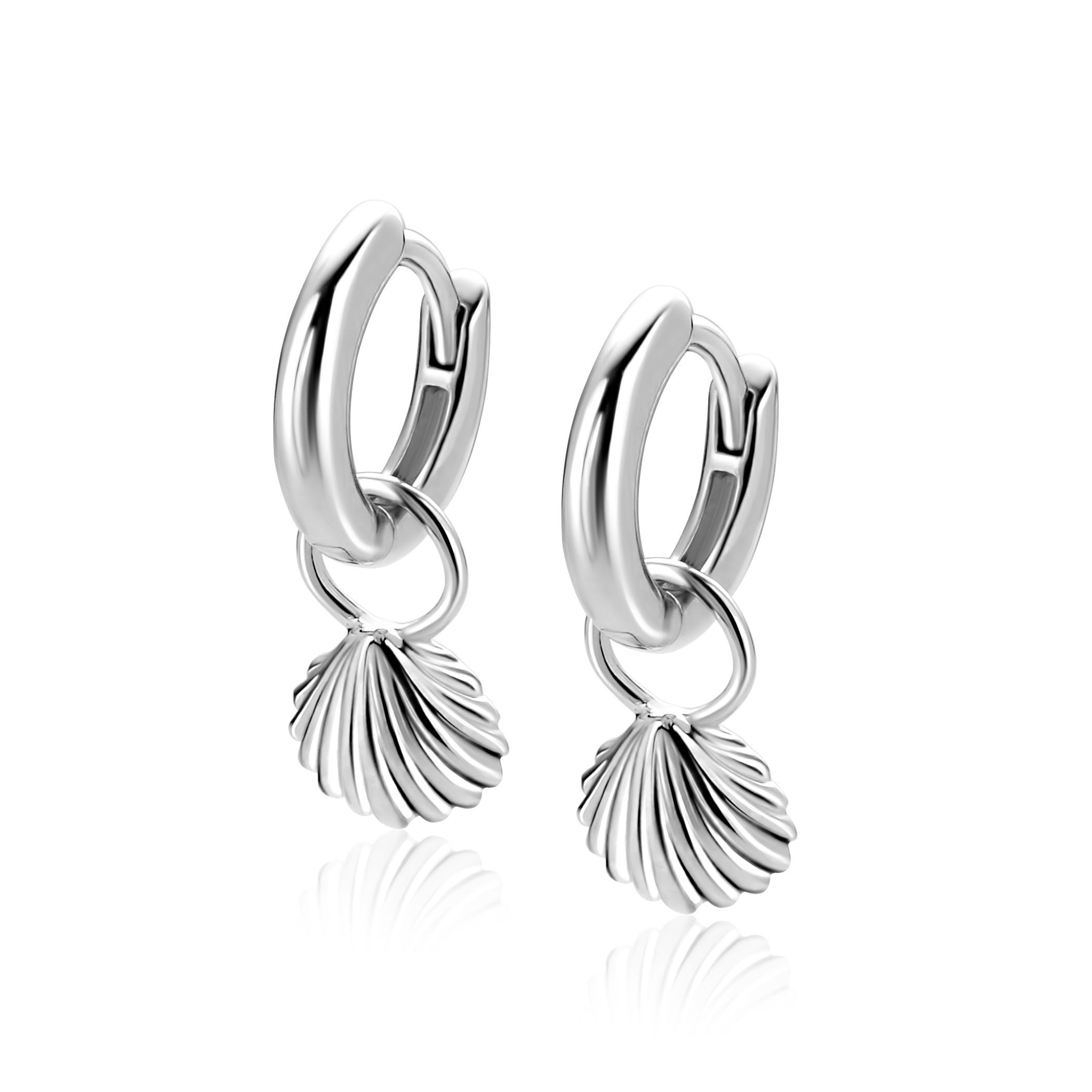 8mm ZINZI zilveren oorbedels schelp ZICH2732 (zonder oorringen)