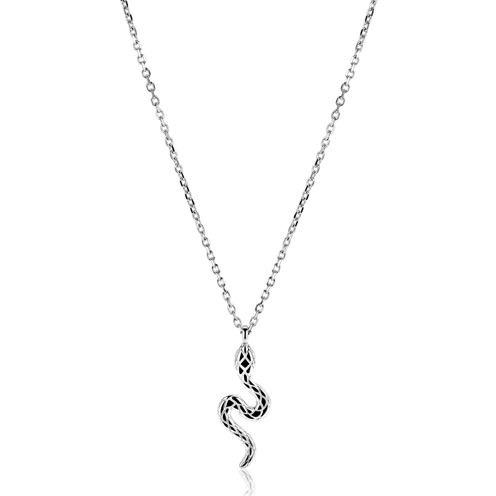 ZINZI zilveren ketting 42–45cm met elegante slang-hanger (27mm), bezet met witte zirkonia's  ZIC2721