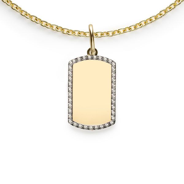 14mm ZINZI Gold 14 krt gouden graveerplaat in rechthoeksvorm van 14 x 9mm en met chique witgouden parelrand ZGH365-14 (zonder collier)