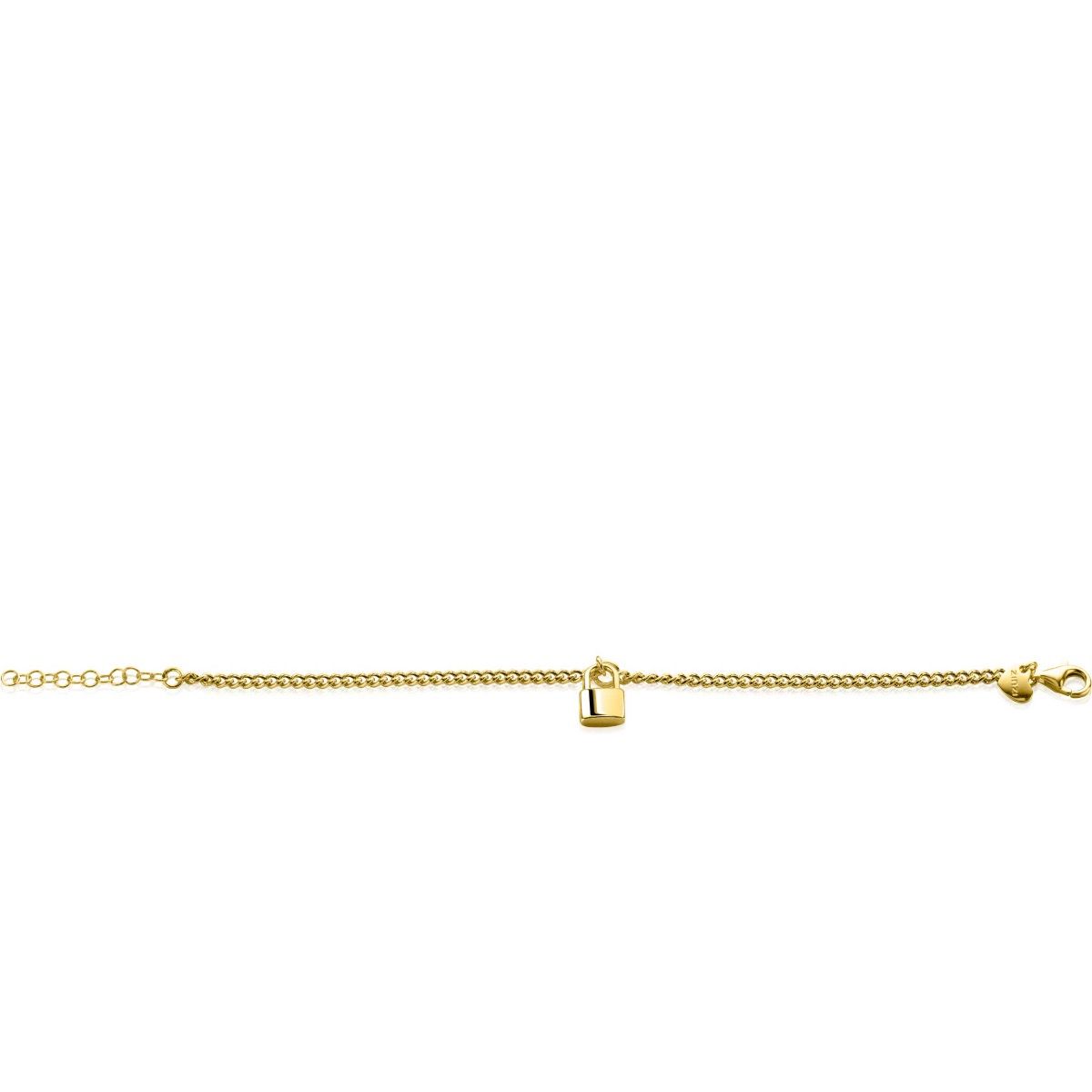 ZINZI gold plated zilveren gourmet armband met trendy slotje als bedeltje 16,5-19,5cm ZIA2354G