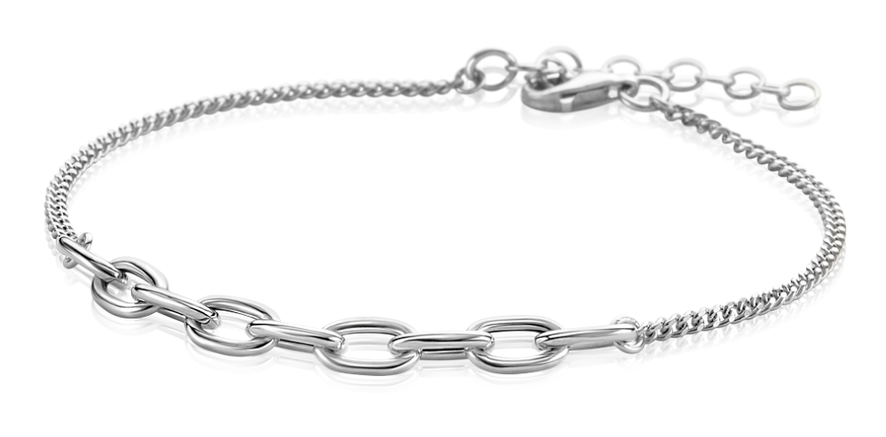ZINZI zilveren gourmet armband met grotere ovale schakels in het midden 17-19,5cm ZIA2481