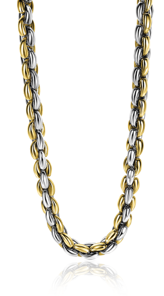 ZINZI zilveren schakelcollier geel verguld 7mm breed 45cm ZIC1290