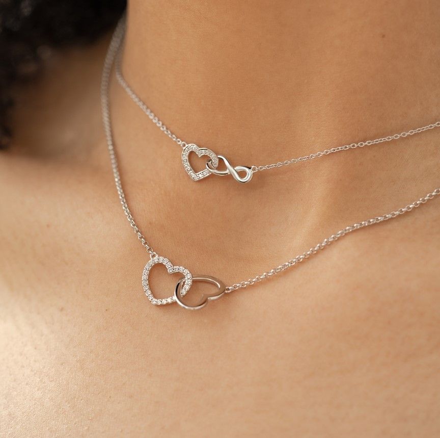 ZINZI zilveren ketting 45cm met verbonden harten wit ZIC1736