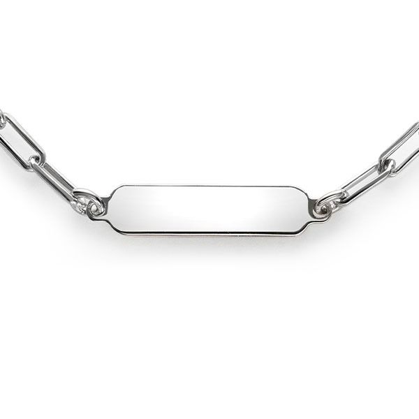 ZINZI zilveren ketting met paperclip-schakels en glanzend rechthoekig plaatje om te graveren 42-45cm ZIC2530
