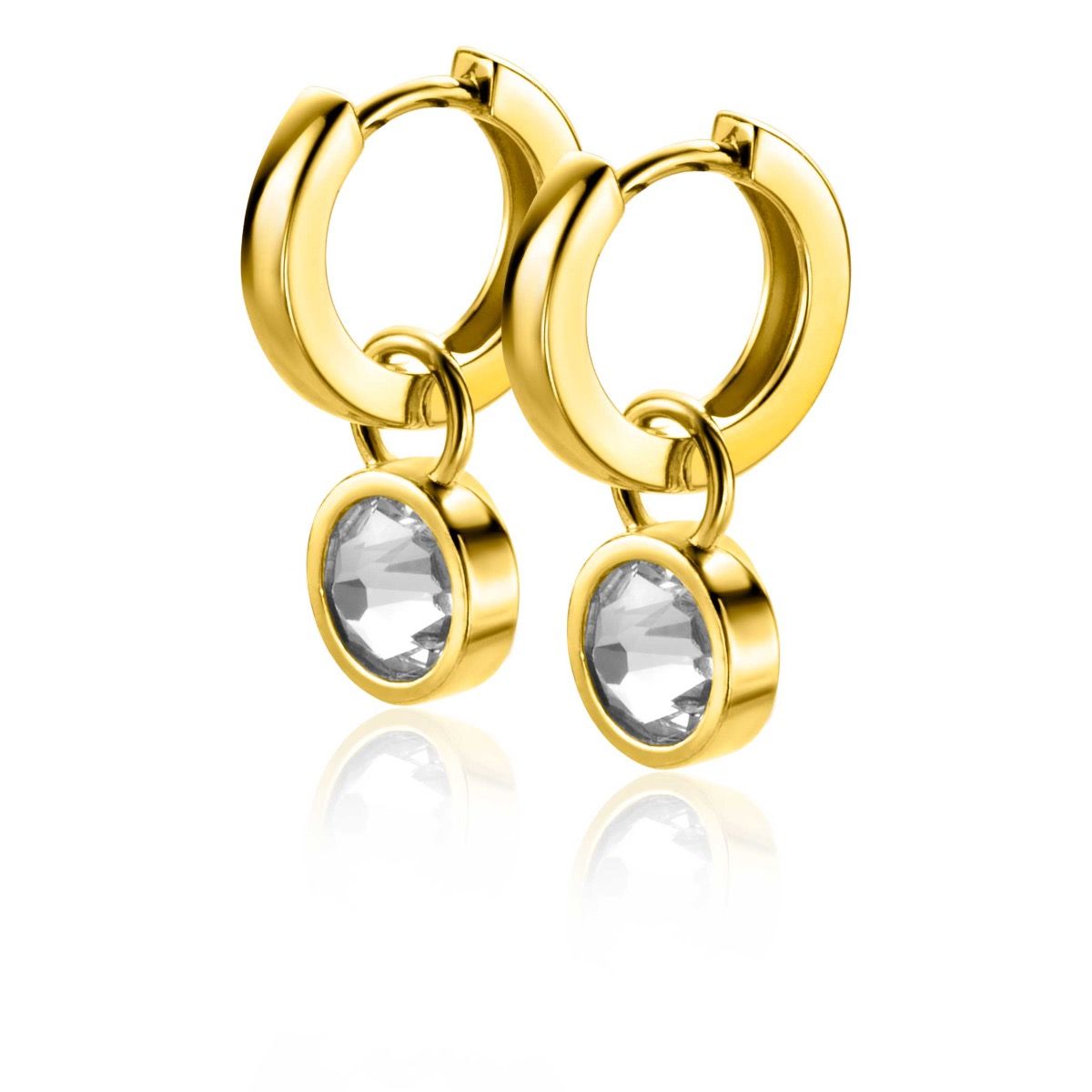 ZINZI gold plated zilveren oorbedels dubbelzijdig groen wit Swarovski crystals 9mm ZICH1006G (zonder oorringen)
