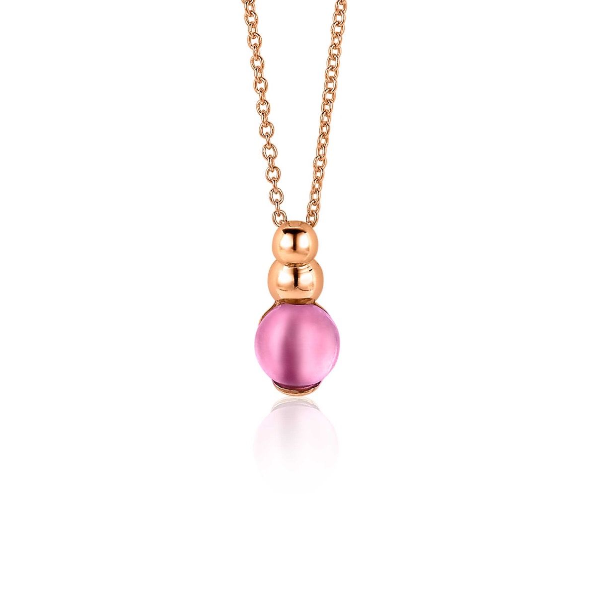 ZINZI rosé gold plated zilveren ronde hanger met roze kleursteen 17mm ZIH1112R 
