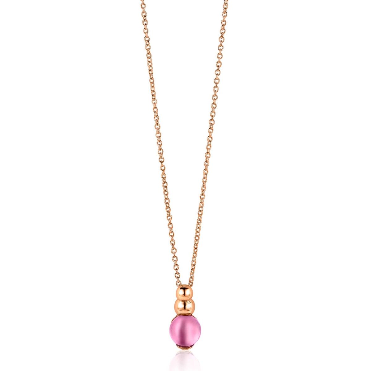 ZINZI rosé gold plated zilveren ronde hanger met roze kleursteen 17mm ZIH1112R 
