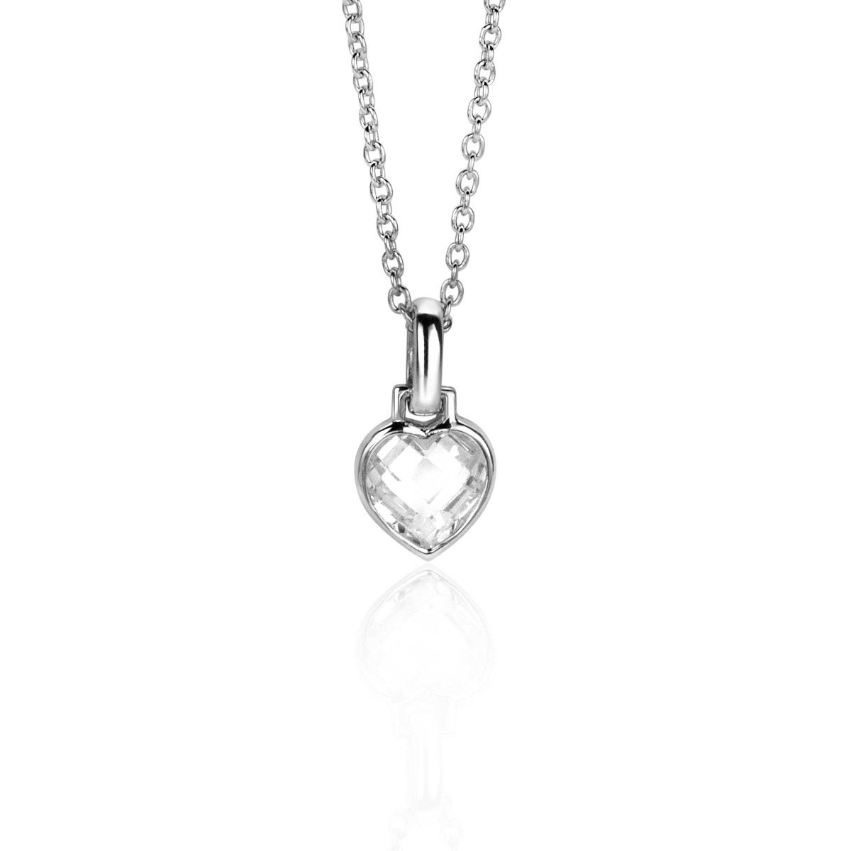 ZINZI zilveren hart hanger 15mm met witte zirconia ZIH2303 (zonder collier)