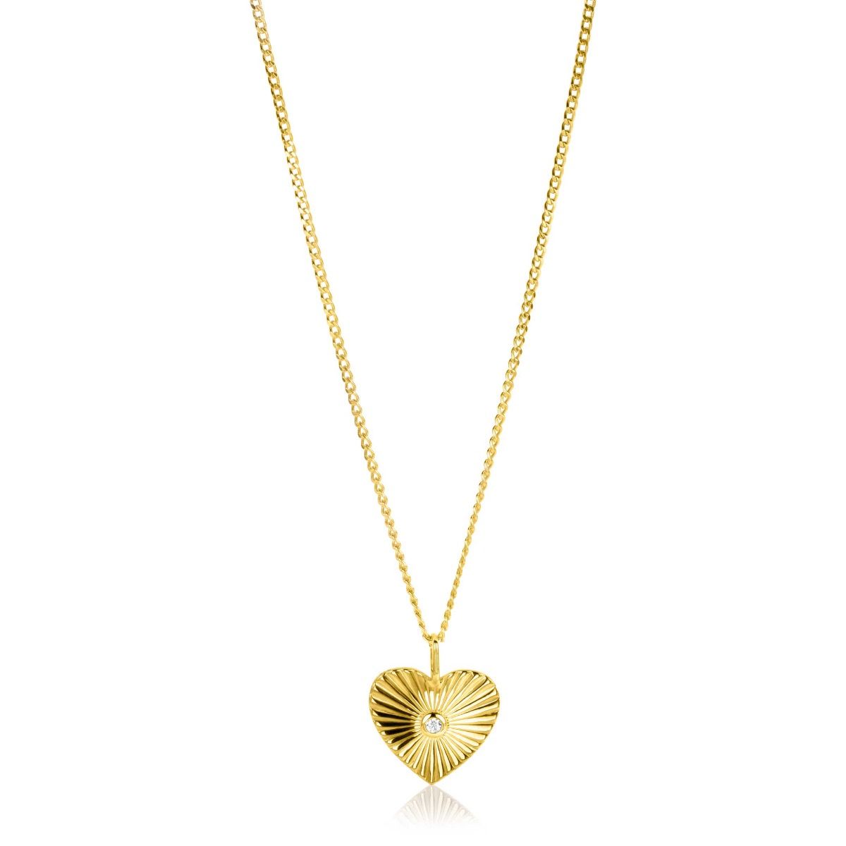 ZINZI gold plated zilveren hanger hart met zonnestralen en witte zirconia 20mm ZIH2305 (zonder collier)