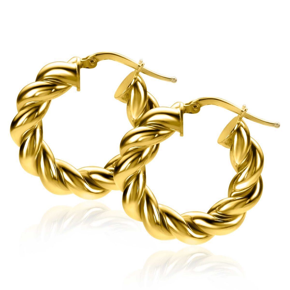 ZINZI gold plated zilveren wokkel oorringen met gedraaide buis 27x6mm ZIO2283G