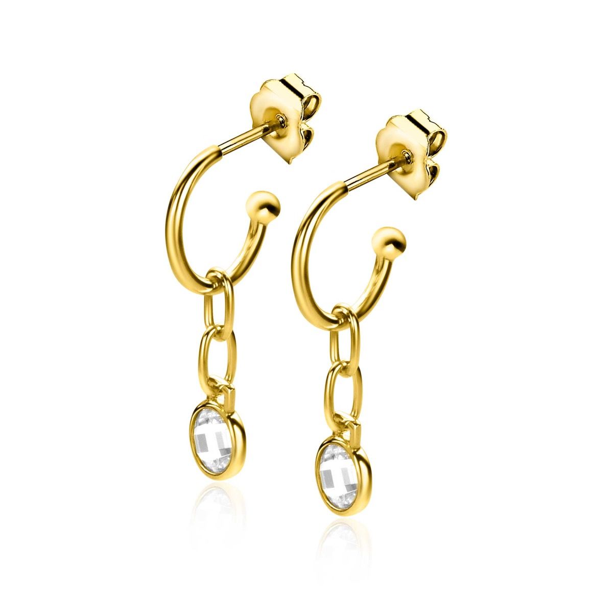 ZINZI gold plated zilveren oorringen 13mm met paperclip schakel en ronde witte zirconia 30mm ZIO2304G