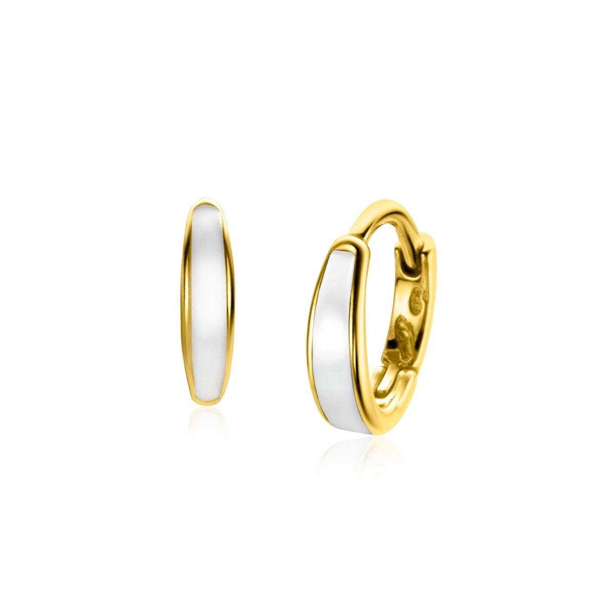 ZINZI gold plated zilveren luxe oorringen met wit emaille 14x3,5mm ZIO2338W