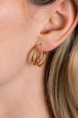 19mm ZINZI Gold 14 krt gouden oorringen met een trendy dubbele buis. Voor een multi-look uitstraling. ZGO338