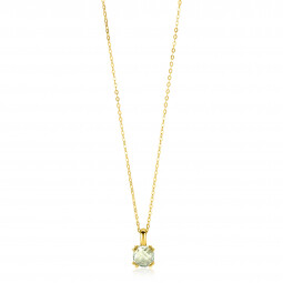 ZINZI Gold 14 krt gouden ketting 45cm met chique vierkante hanger 12 mm, bezet met lichtgroen amethist ZGC376