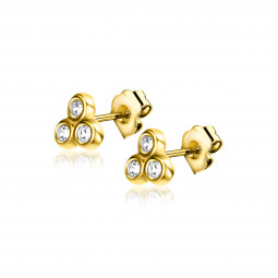 3mm ZINZI Gold 14 krt gouden oorknoppen met drie witte zirconia's in driehoekvorm gezet ZGO412