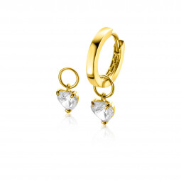 ZINZI Gold 14 krt gouden oorbedels in hartvorm bezet met witte zirconia 5mm ZGCH422