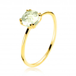 ZINZI Gold 14 krt gouden ring waarbij een lichtgroene amethist (6mm) is gezet in een vierkante chatonzetting ZGR376
