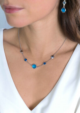 ZINZI zilveren fantasie collier met ronde kleurstenen blauw/kobalt 42-45cm ZIC2110